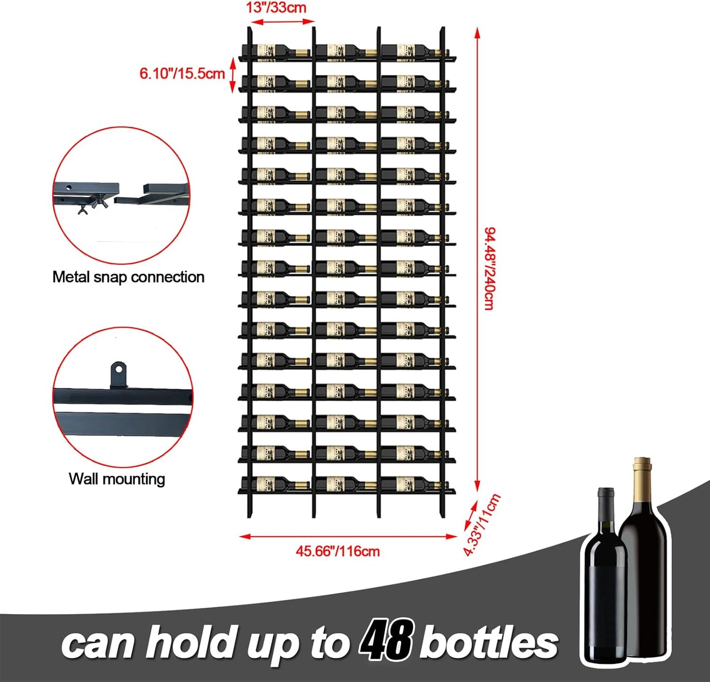 Wine Rack Freestanding Floor, 16 Tier 80 Bottle Capacity Display Holder, Black Industrial Wine Bottle Storage Shelves, for Any Bar, Wine Cellar, Kitchen, Dining Room (Gold, 5 Column)