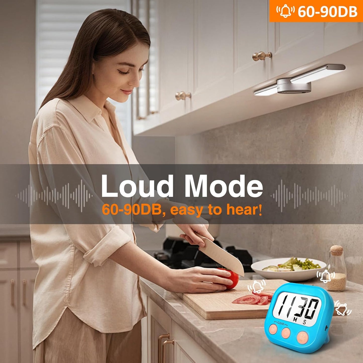 6 Pack Kitchen Timers Loud Ring Digital Timers for Cooking Magnetic Blue