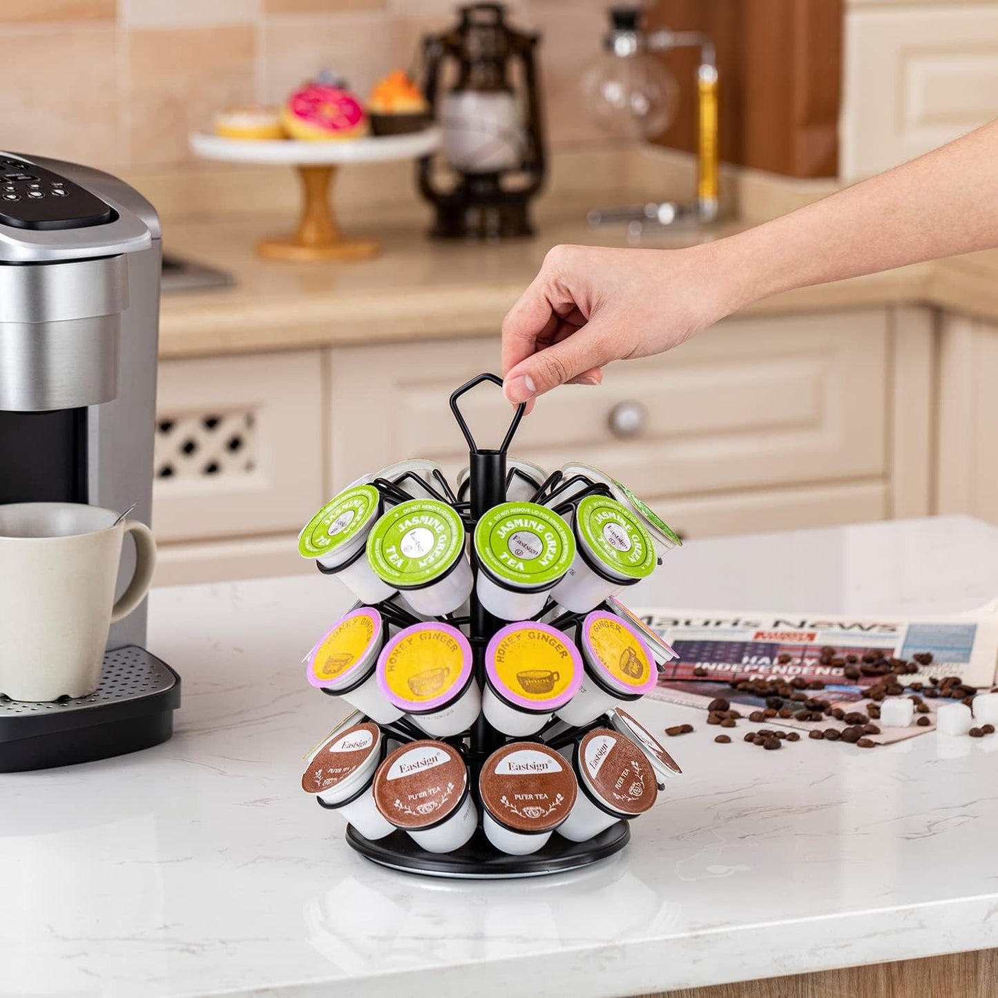 Rice rat K-Cup Storage Coffee Capsules Pod Holder Carousel Capsule Display Storage for k-cup（27pods-3tiers）