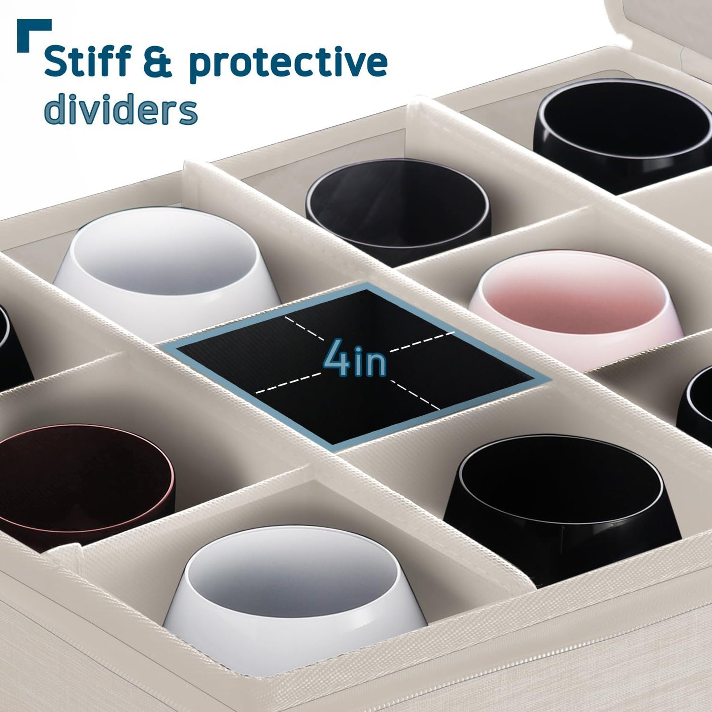 Wine Glass Storage Box with Dividers, 2 Pack Stackable Stemware Storage Cases, Service of 24 Glassware Storage Containers, Quilted China Storage Containers for Moving and Seasonal Storage, Cream