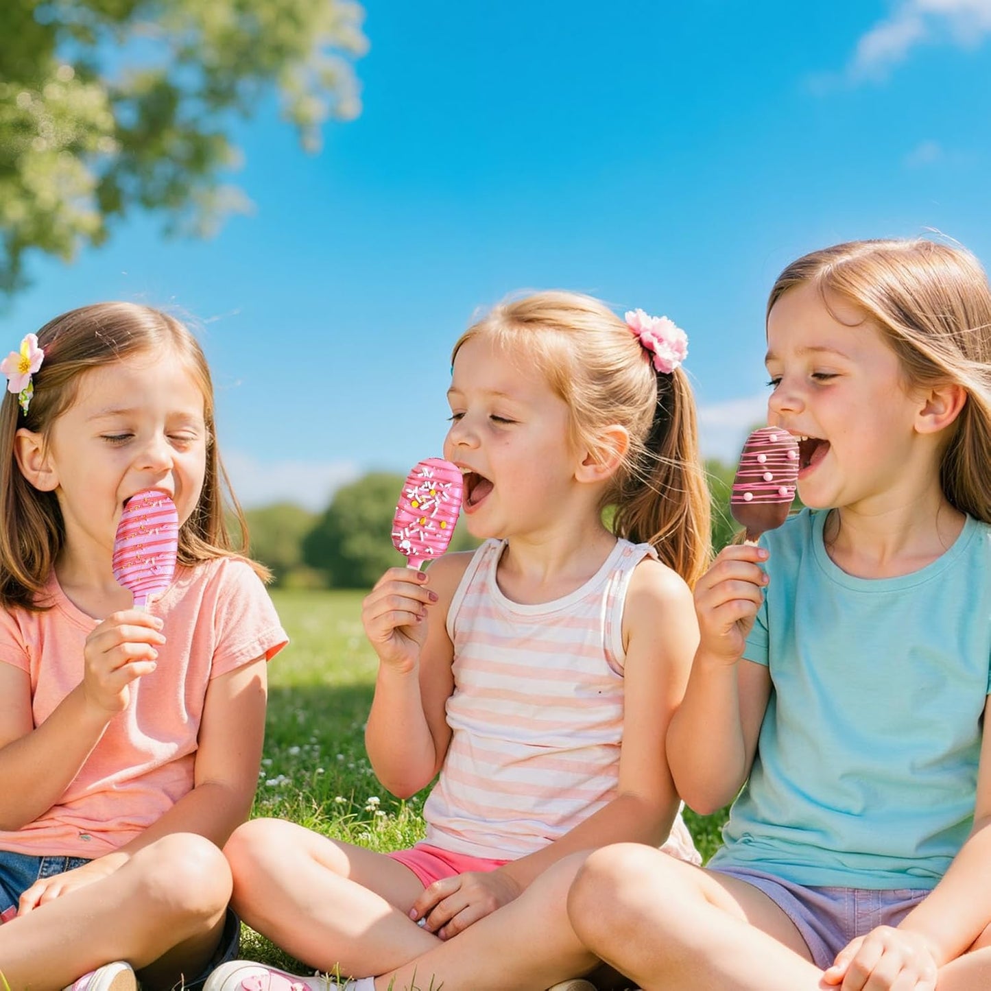 Ouddy Life Popsicle Molds Set of 2, Ice Pop Molds Silicone 4 Cavities Ice Cream Mold Oval Cake Pop Mold with 50 Wooden Sticks for DIY Popsicle, White