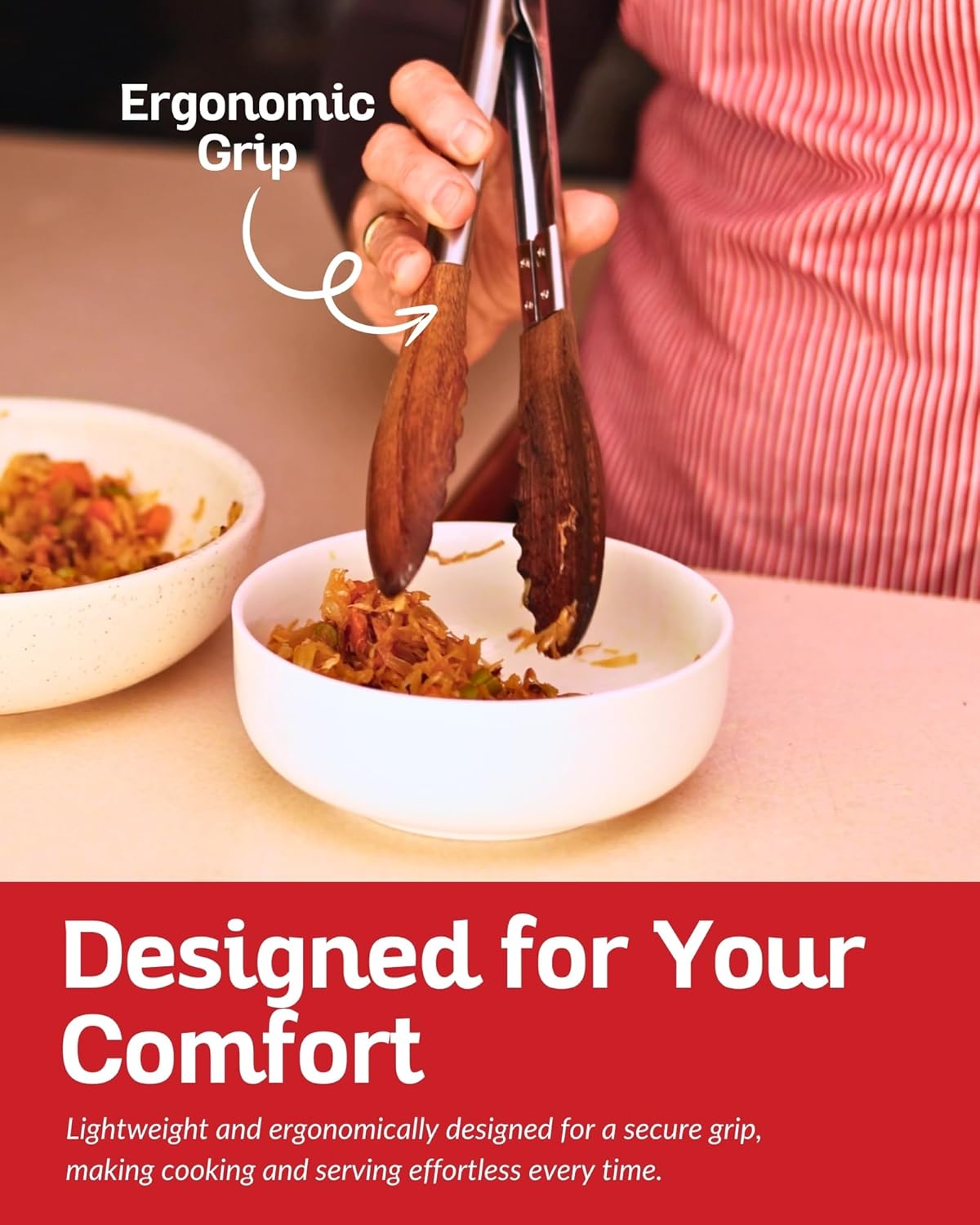 Boxiki Kitchen Wooden Tongs for Cooking - Nonstick Kitchen Salad Tongs for Serving Food, Grilling, Cooking, BBQ and Tossing Salad - Made of Natural Walnut Wood, Size 12-inch