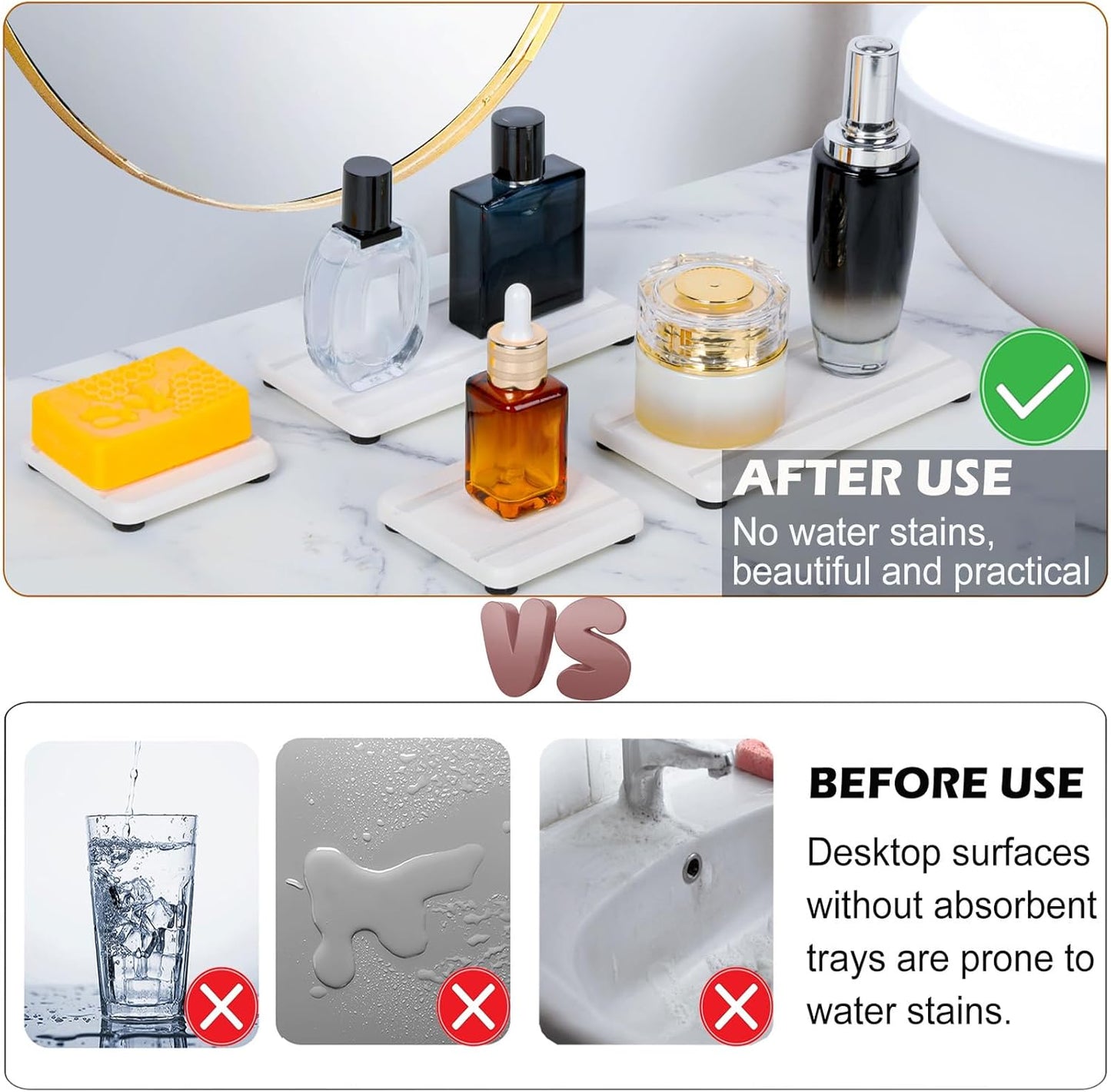 4PCS Stone Drying Trays for Bathroom Sink, Water Absorbing Stone Tray, Water Absorbent Diatomaceous Earth Tray and Coaster, Diatomite Soap Dish, Drying Stones Soap Trays for Kitchen Counter