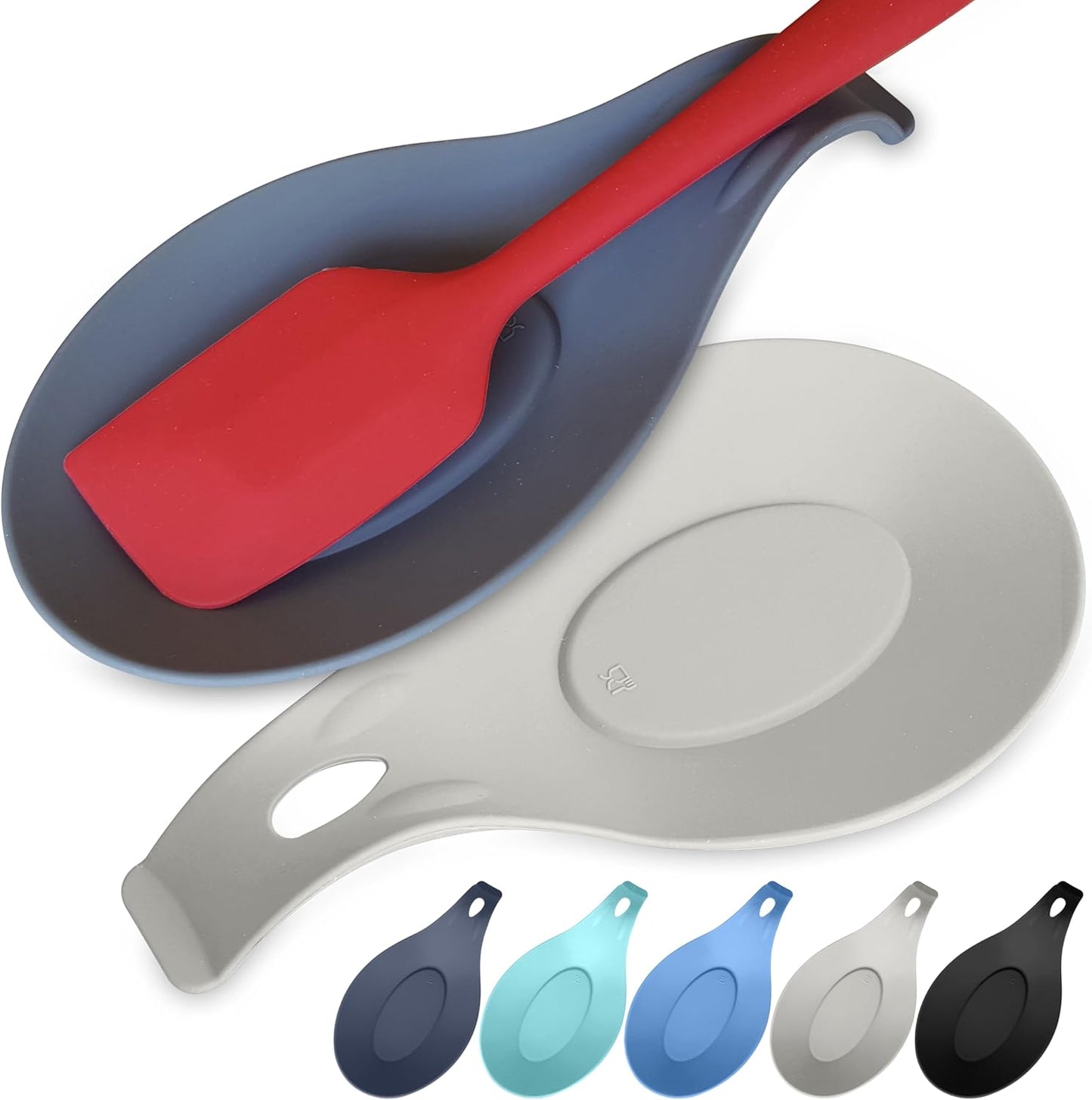 Silicone Spoon Rest for Stove Top, Set of 2 - HEAT RESISTANT, EASY TO CLEAN Kitchen Spoon Rest for Kitchen Counter, Holds XL Utensils, Safe on GLASS & INDUCTION Cooktops, DOESN’T BREAK if Dropped