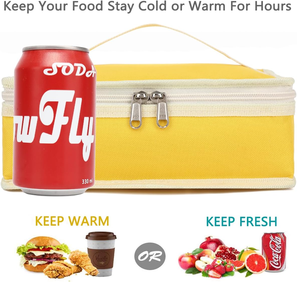 FlowFly Small Insulated Lunch box Portable Soft Bag Mini Cooler Thermal Meal Tote Kit with Handle for Work & School, Bright Yellow