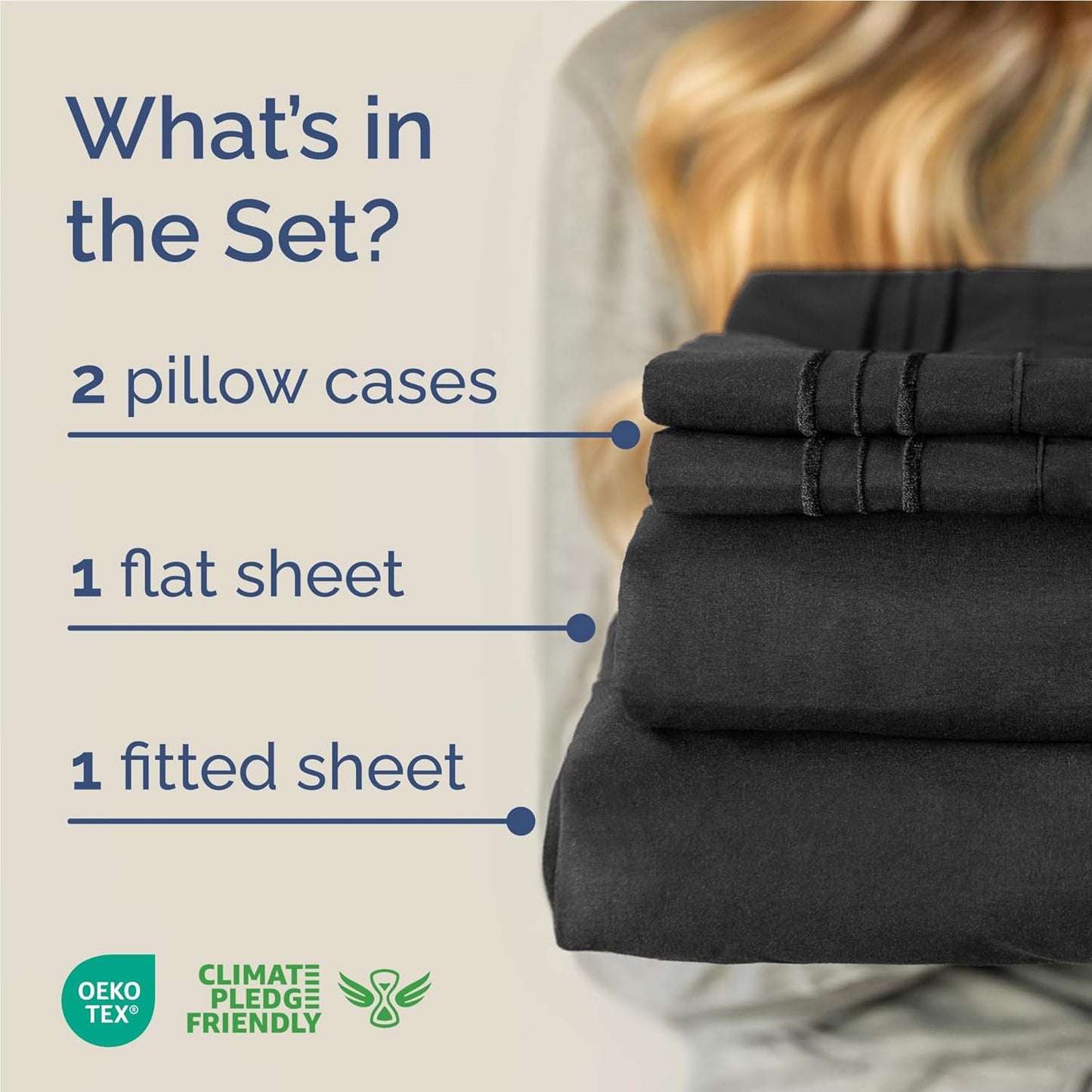 Full Size 4 Piece Sheet Set - Comfy Breathable & Cooling Bed Sheets Set - Hotel Luxury Bedding for Women, Men, Kids, Teens, Boys & Girls - Deep Pockets, Ultra-Soft and Wrinkle Free - Oeko-Tex - Black