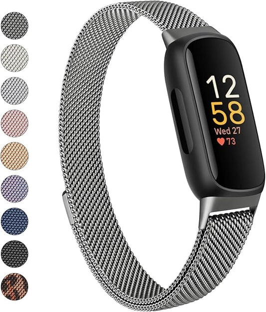 Meliya Metal Band for Fitbit Inspire 3 Bands Women Men, Stainless Steel Metal Mesh Loop Adjustable Magnetic Wristband Replacement Straps for Fitbit Inspire 3