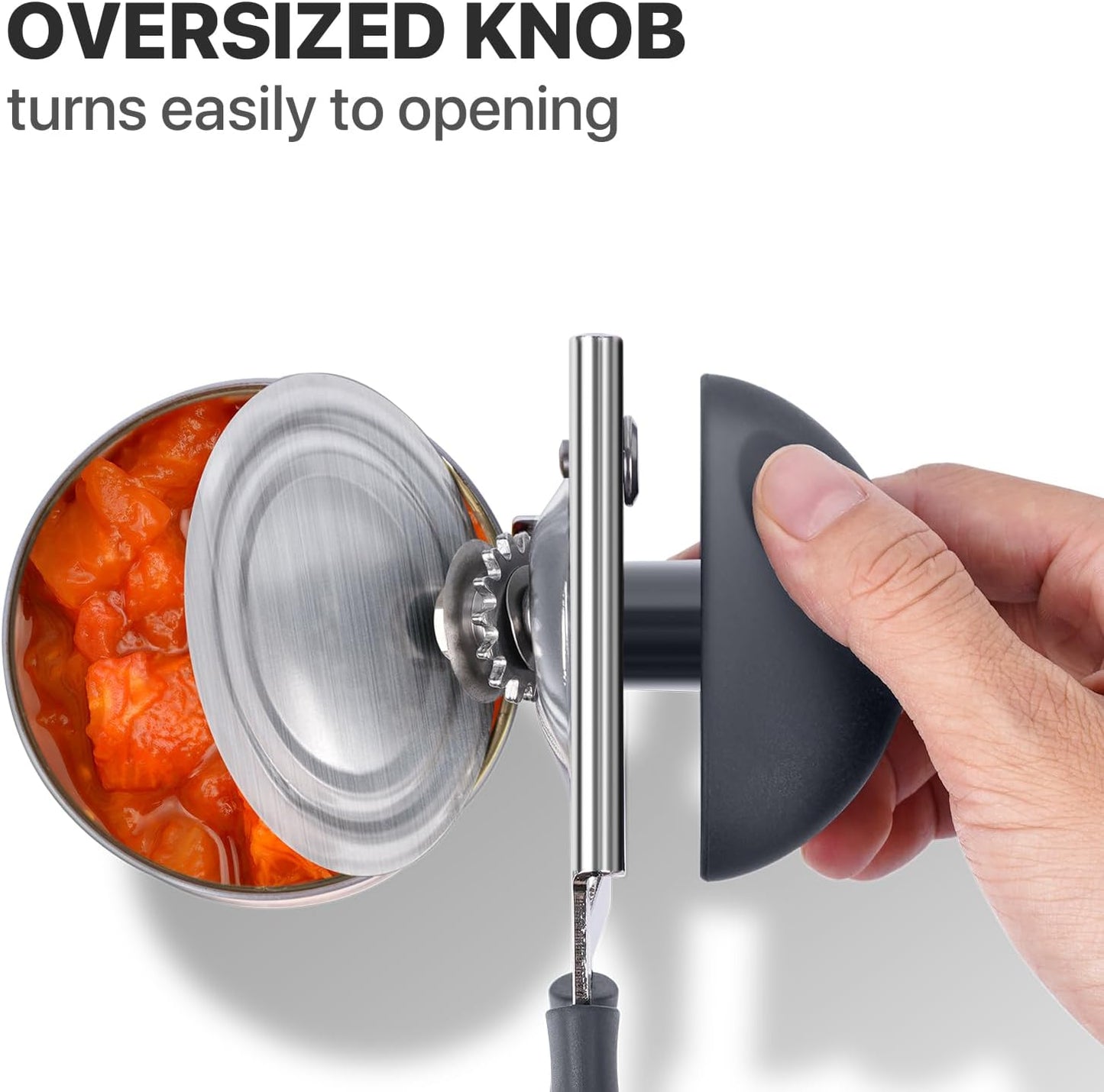 Can Opener Manual Heavy Duty, UHIYEE Hand Held Can Openers for Seniors with Comfort Grip Sharp Blade, Solid Steel Hand Manual Can Open with Magnet for Kitchen Camping, Gray