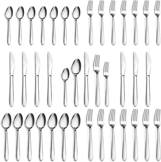 Pleafind 40-Pcs Silverware Set for 8, Premium Stainless Steel Flatware Set, Include Forks Spoons and Knives Set, Mirror Polished Cutlery Utensil Set for Home Restaurant, Dishwasher Safe
