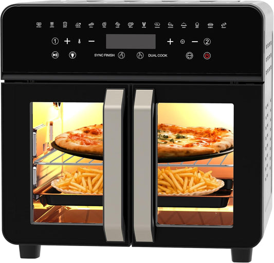 Air Fryer Toaster Oven Combo, 24 QT Fench Door Countertop Toaster Oven, 360 Degree Air Flow, 15 Cooking Functions, Digital Controls, 13 Accessories Included, Stainless Steel Finish