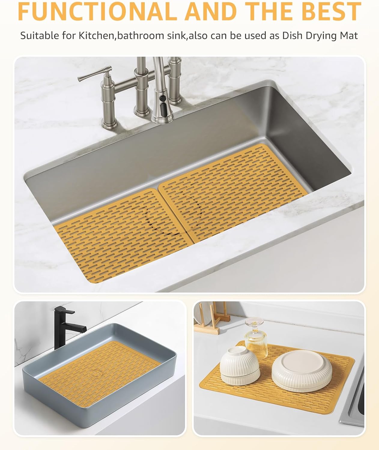 Bligli Mesh Sink Mat, 15.7 x 11.8inch Sink Prtector Mats for Kitchen Sinks, PVC Eco-Friendly Sink Protectors for Bottom of Sink, Fast Draining, Easy Cleaning, Clear Brown