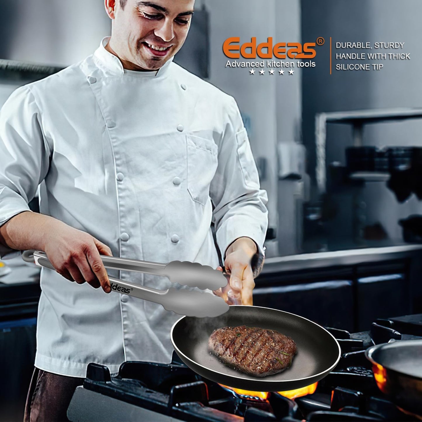 Tongs For Cooking - Heat Resistant 600 Degrees Stainless Steel Kitchen Tong,Heavy Duty Metal Locking Tongs - Perfect for Food, BBQ set of 3 (7",9" and 12") Grey