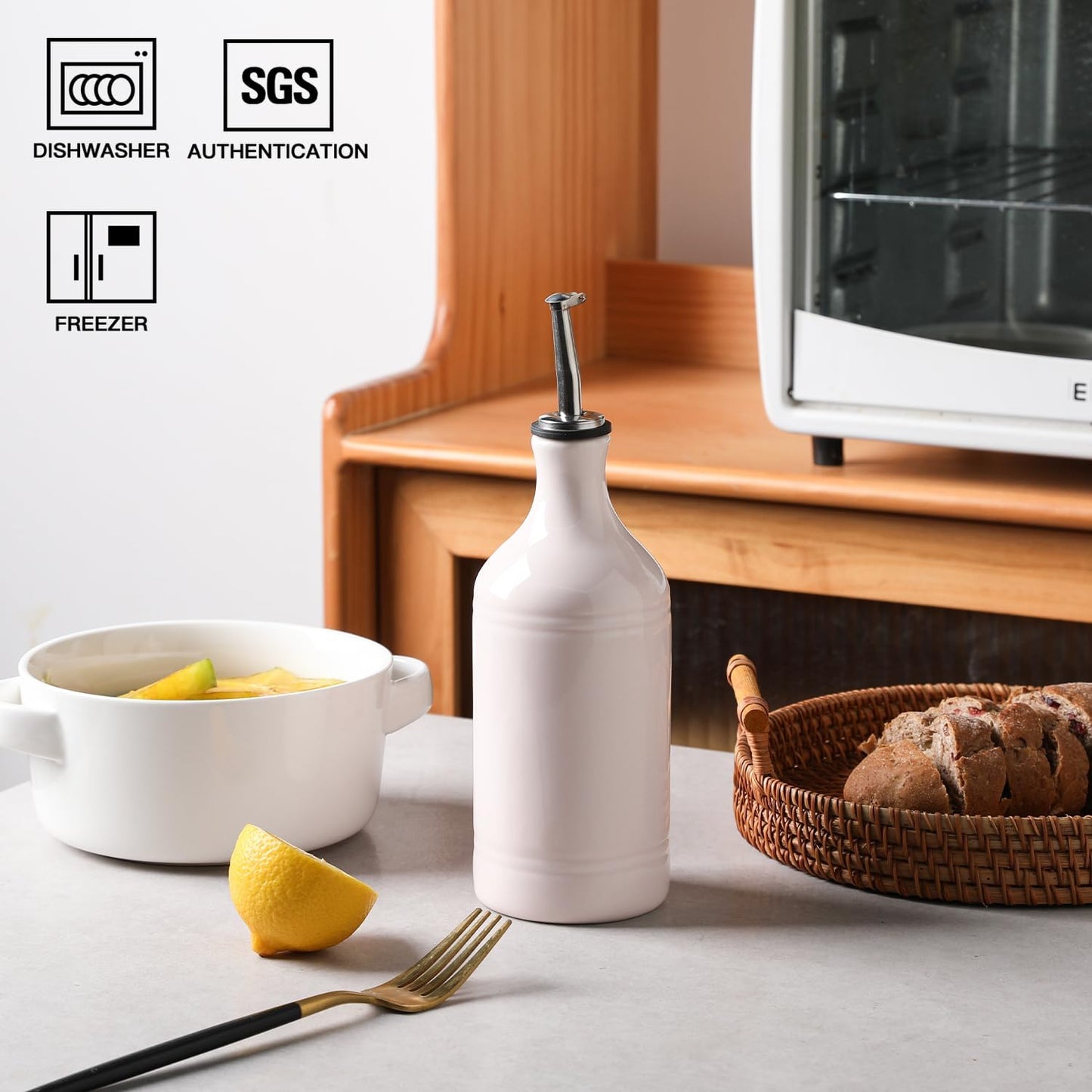 Sweejar Ceramic Olive Oil Dispenser Bottle, Opaque Oil Cruet Protects to Reduce Oxidation, Suitable for Storage Vinegar, Coffee Syrups & Other Liquids, Pack of 1, 15.5 Fl Oz (Rose Pink)