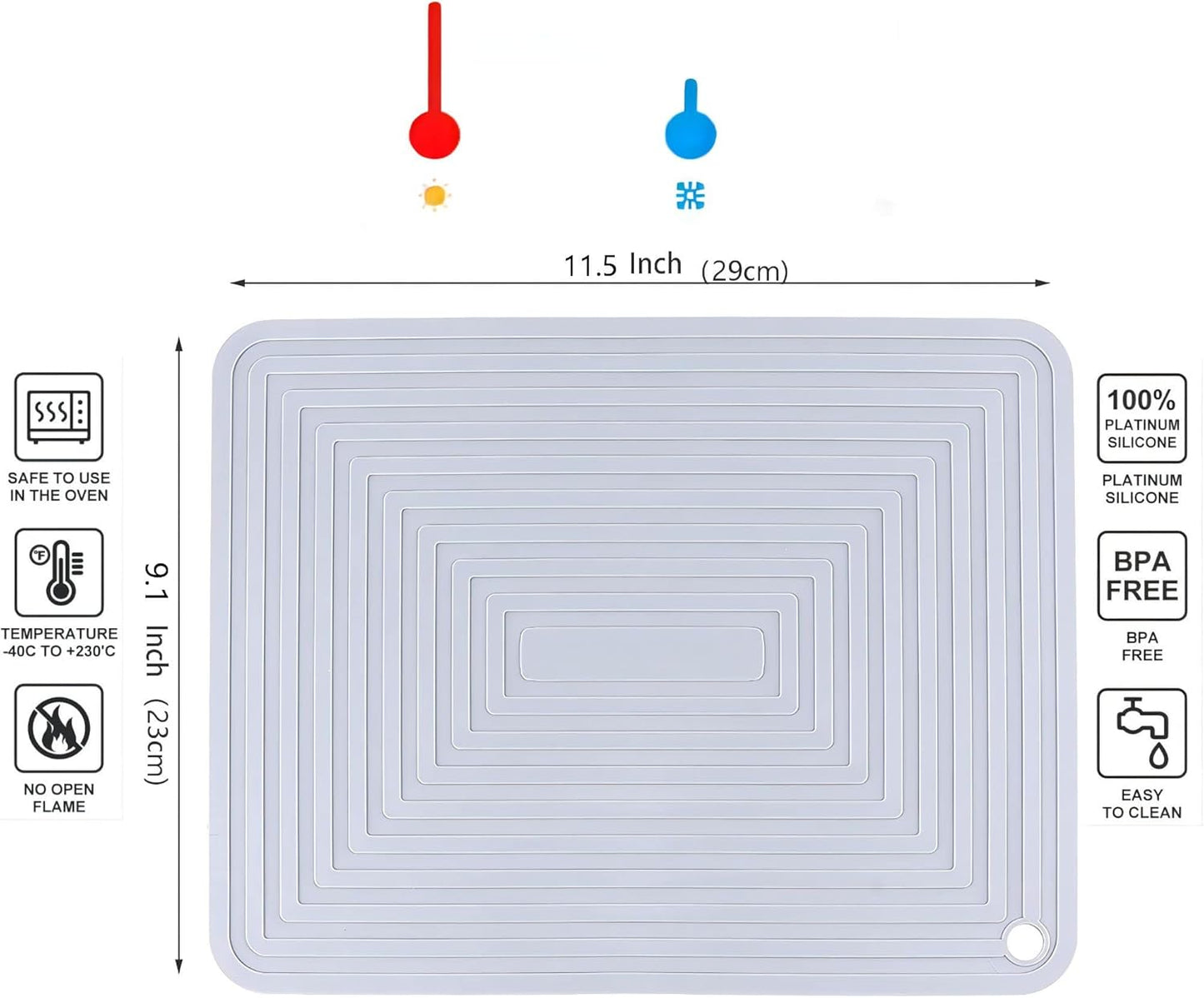 Silicone Trivets Mats Set, 9 x 12 Inches Trivets for Hot Pots and Pans, Grey Silicone Hot Pads for Kitchen, Multi-Purpose Heat Resistant Pot Holders 2 Pack