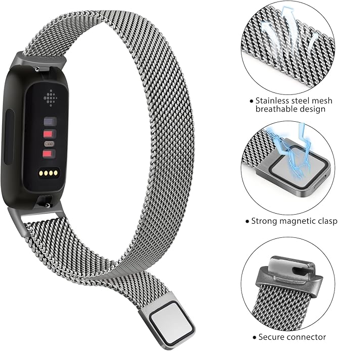 Meliya Metal Band for Fitbit Inspire 3 Bands Women Men, Stainless Steel Metal Mesh Loop Adjustable Magnetic Wristband Replacement Straps for Fitbit Inspire 3
