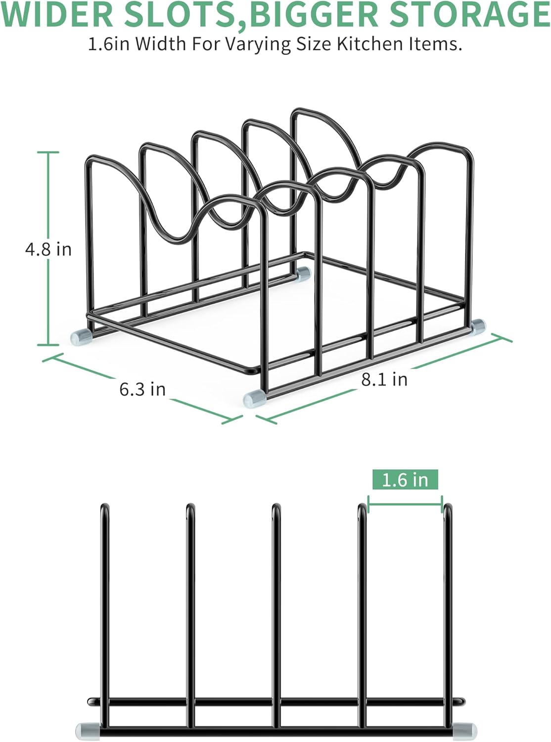 Pot Lid Organizer Rack,1.6in Wide Cutting Board Organizer for Pan Lids,Baking Sheets,Cookie Sheets, with 4 Slots,Cutting Board Holder Rack(2PC-Medium)