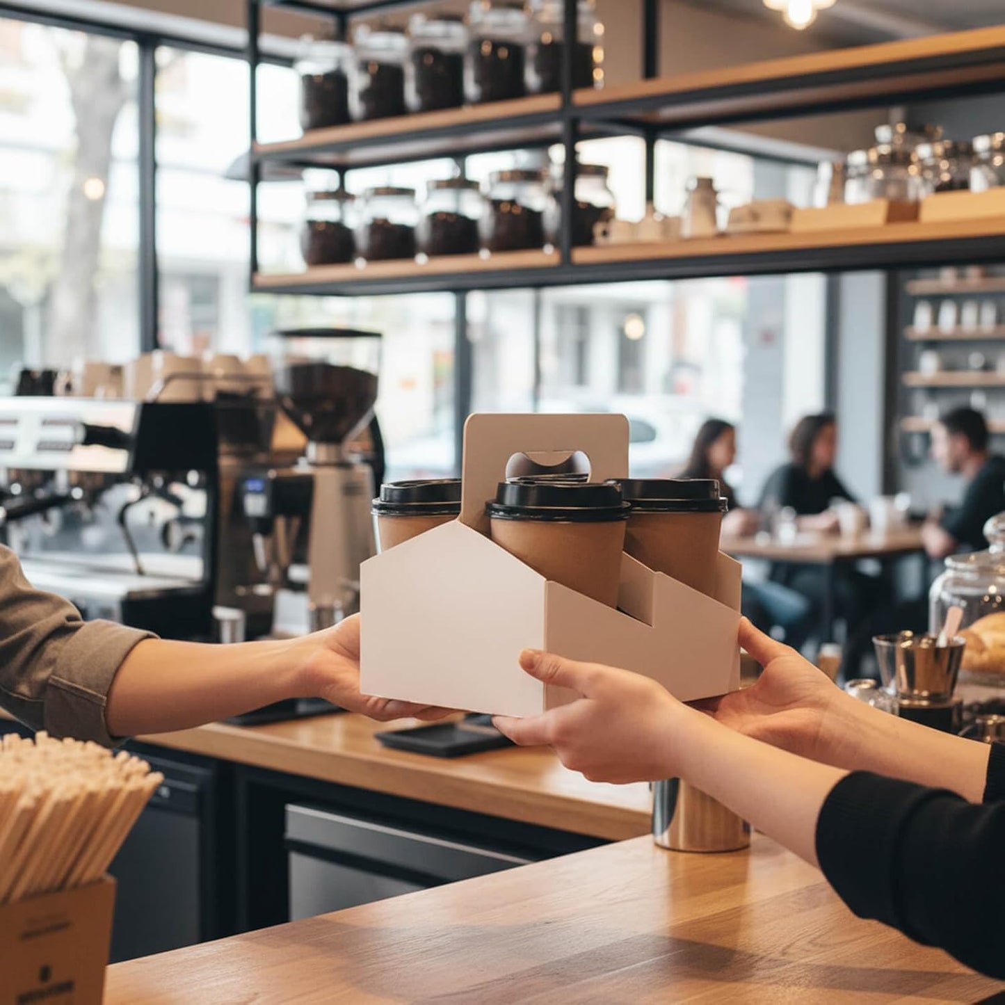 Kraft Paperboard 4-Cup Drink Carrier with Handle, 12-32 oz Coffee Cup Holder, Takeout Beverage Delivery, 30-Pack(Without Cups)