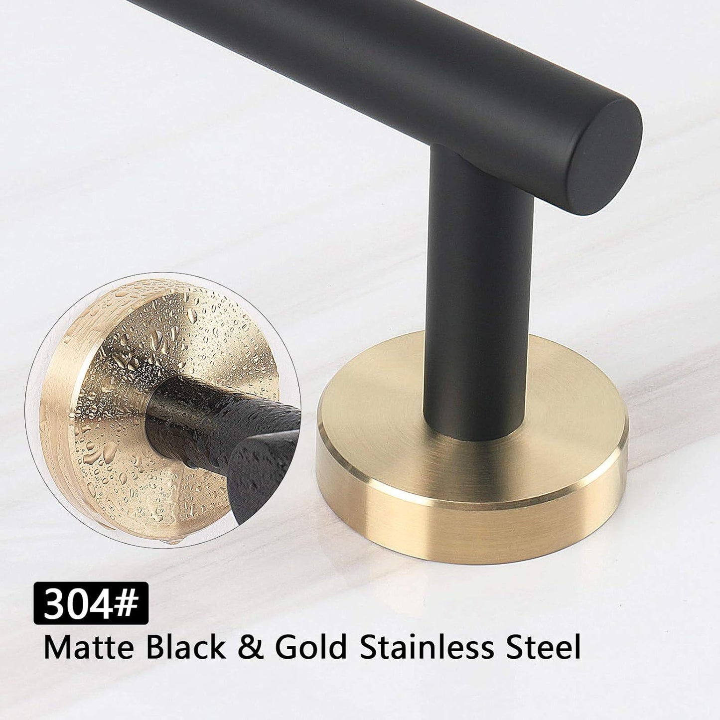 NearMoon Bath Towel Bar, Bath Accessories Thicken Stainless Steel Shower Towel Rack for Bathroom, Towel Holder Wall Mounted (1 Pack, Matte Black & Gold, 33 Inch)