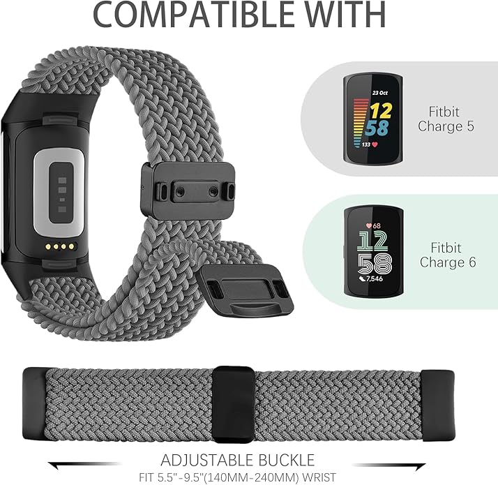 Magnetic Braided Nylon Compatible with Fitbit Charge 6 Bands/Fitbit Charge 5 Bands for Women Men, Soft Sport Stretchy Breathable Strap Replacement Wristband for Charge 6/Charge 5
