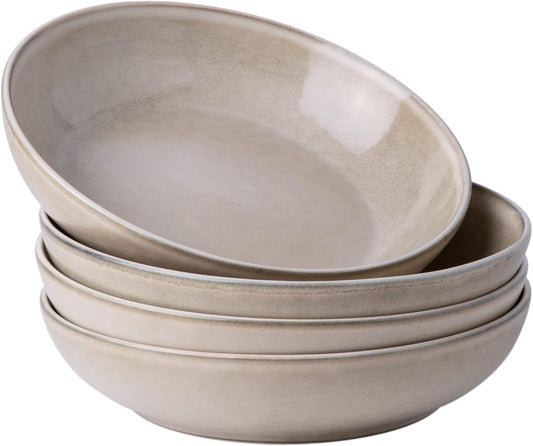AmorArc 8.5'' Large Pasta Bowls, 36oz Ceramic Salad Serving Bowls Set of 4 for Kitchen, Wide Stoneware Bowls for Pasta,Salad,Fruit,Bread, Microwave Safe, Cappuccino