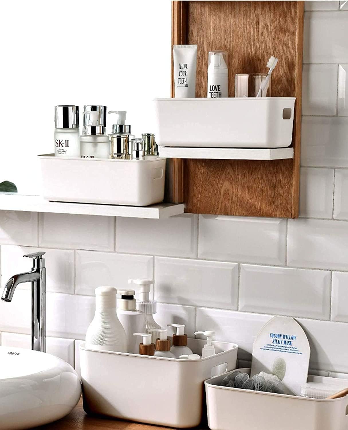 Set Of 6 Plastic Storage Bins,Versatile Kitchen Pantry Organization and Storage,for Plastic Storage Container Under Bed,Under Sink Bathroom Organizer (White, 6 Pack Small)