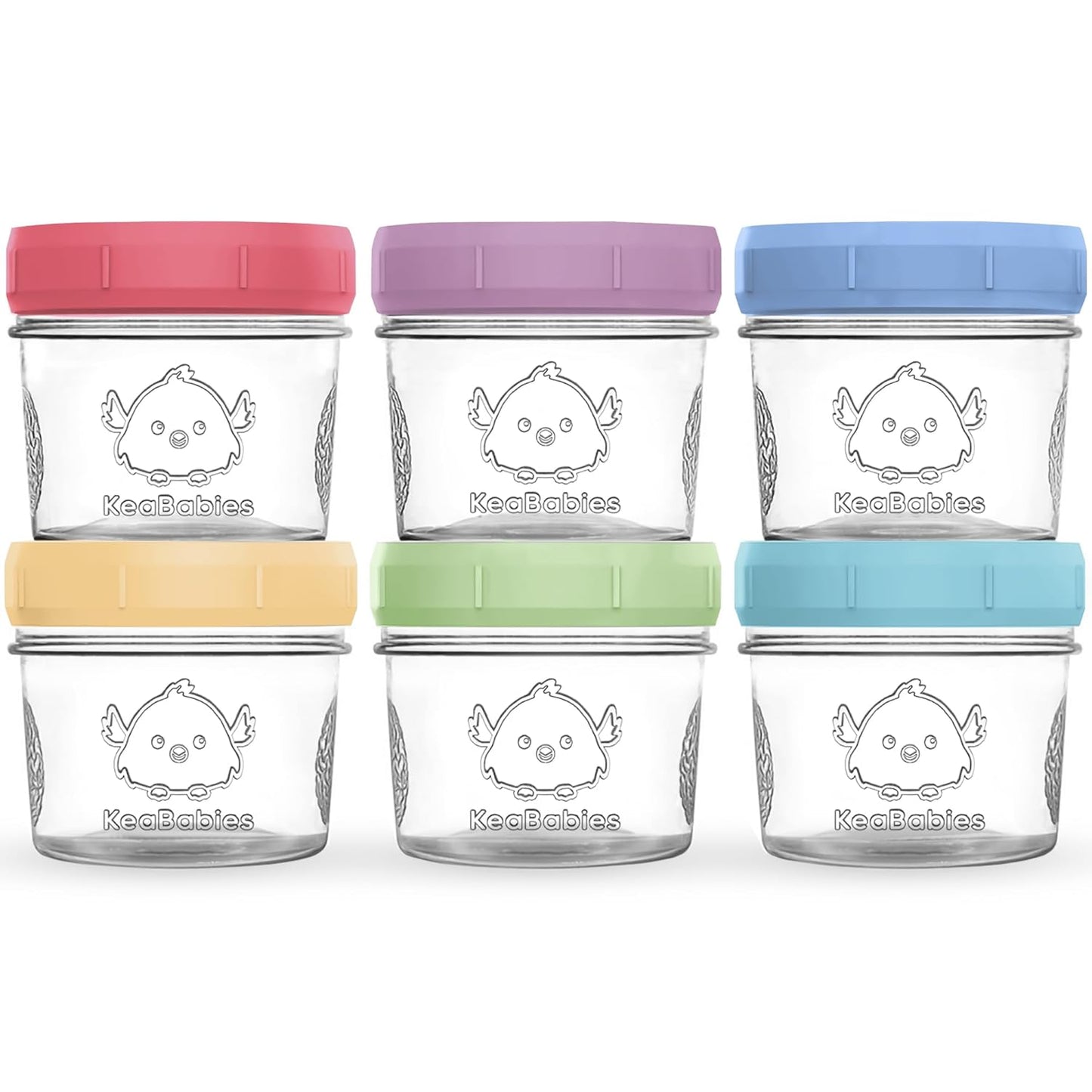 KeaBabies 6pk 4oz Glass Baby Food Containers with Lids - Leak-Proof, Microwavable Small Glass Jars, Baby Purees & Toddler Snack Storage Containers, BPA-Free, Dishwasher & Freezer Safe (Nord)