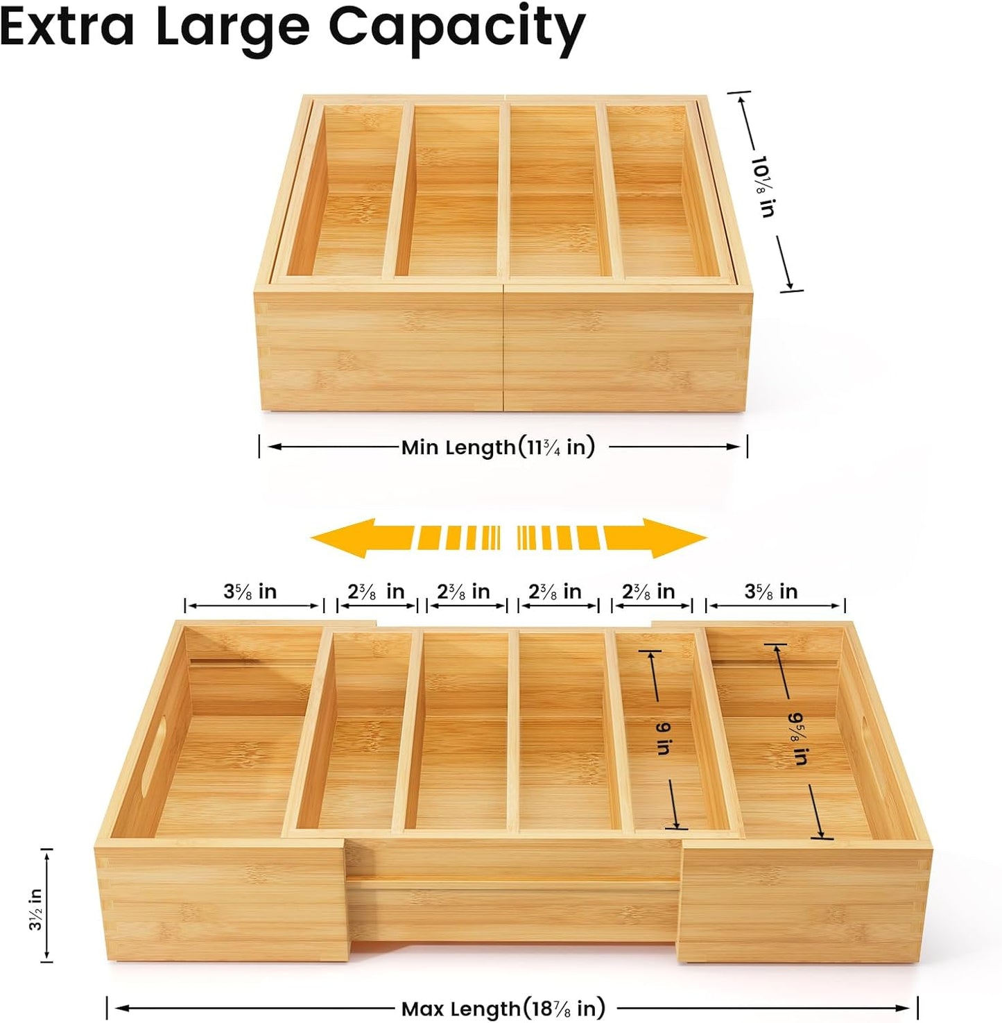 Expandable Bamboo Lid Organizers Inside Cabinet, Kitchen Cabinet Organizers with 3 Adjustable Dividers, Storage Plastic Lids, Food Container Lid Holder Organizer for Drawer Pantry, Nature