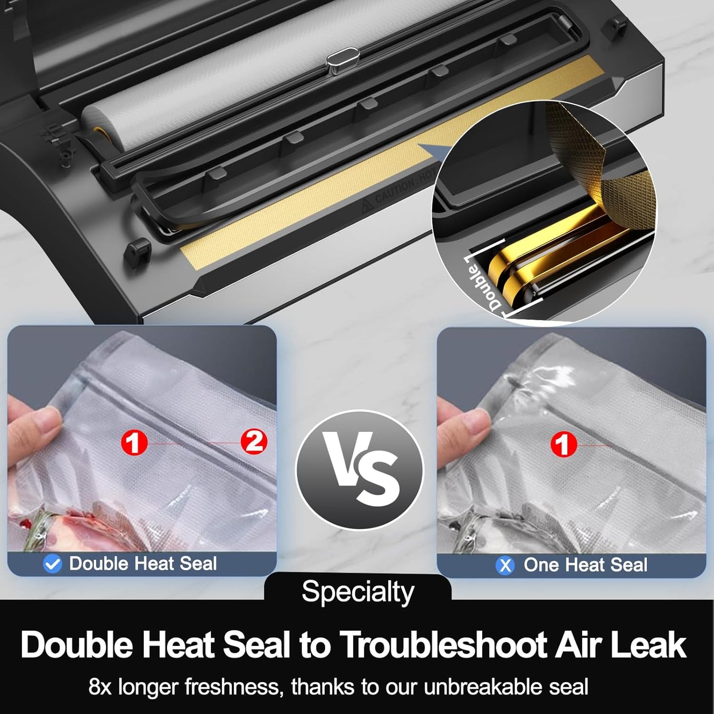 2025 Upgraded Precision Fast-Vacuum Sealer, LIWUNON Commercial Full Automatic Food Vacuum Sealer Machine, Double Heat Seal, Built-in Cutter&Bag Storage, Powerful Food Vacuum Saver, 2 Bag Rolls&hose