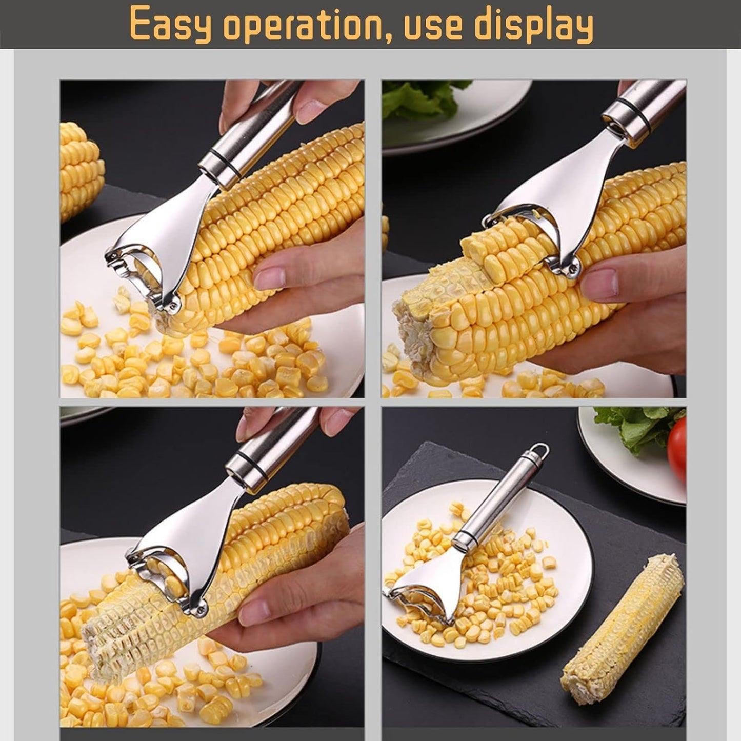 2PCS Corn Planer Cutter Thresher Peeler, Corn Thresher Cob Stripper Tool,Premium Stainless Steel Corn Thresher Cob Remover tool with Ergonomic Handle