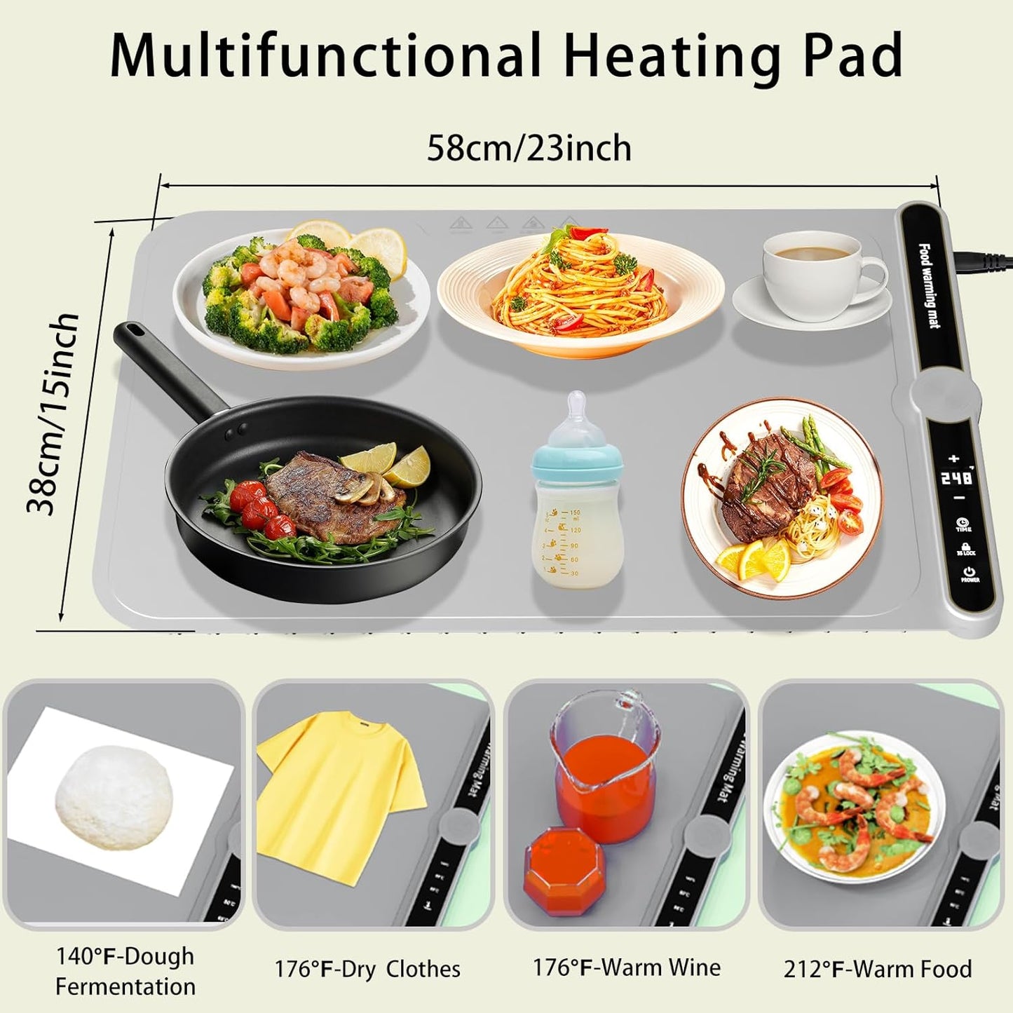 Warming Mat for Food, Rollable Electric Warming Trays for Food with 9 Temperature Settings, Heating Fastly in 10S, Food Warmer Using for Buffets Party and Home Daily, Grey