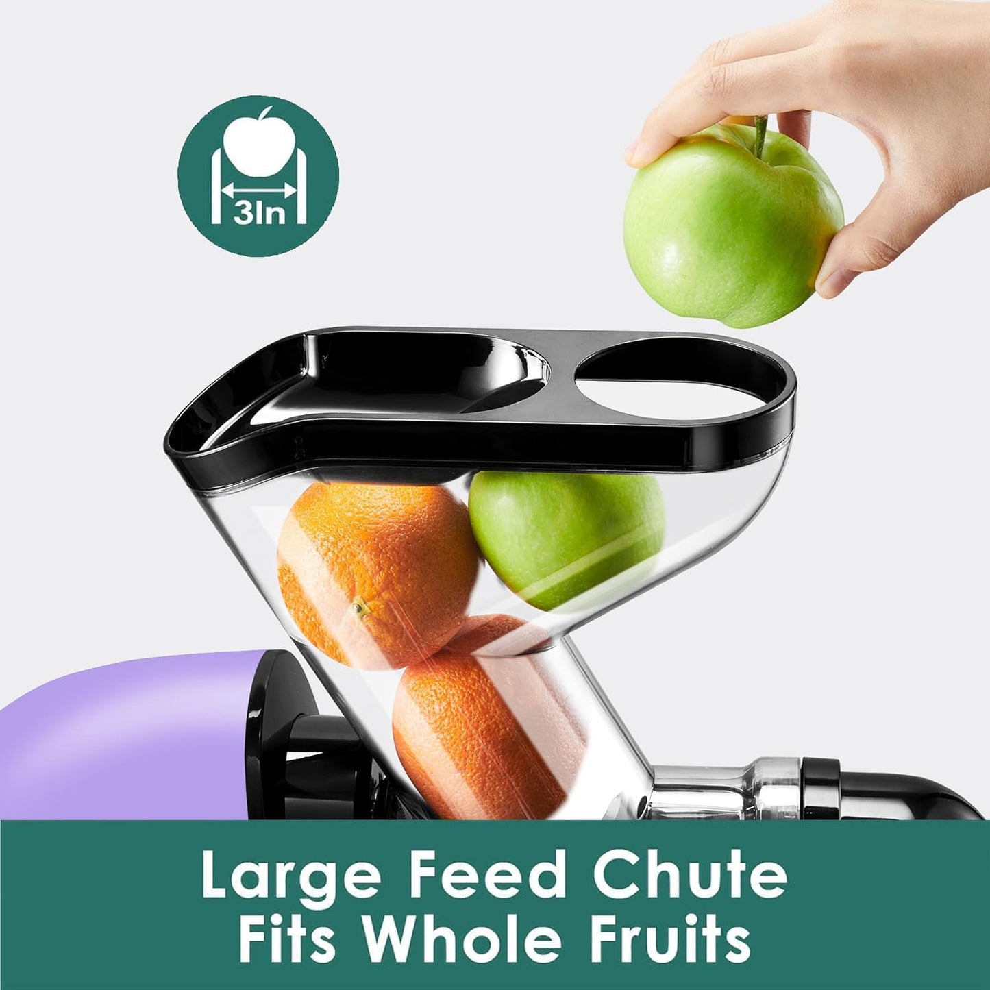 Masticating Slow Juicers, Fretta Wide Feeding Chute Cold Press Juicer, BPA-Free, Celery Juicer, Juicer Extractor with Quite DC Motor & Reverse Function, 2 Speed, 200W(Taro Purple)