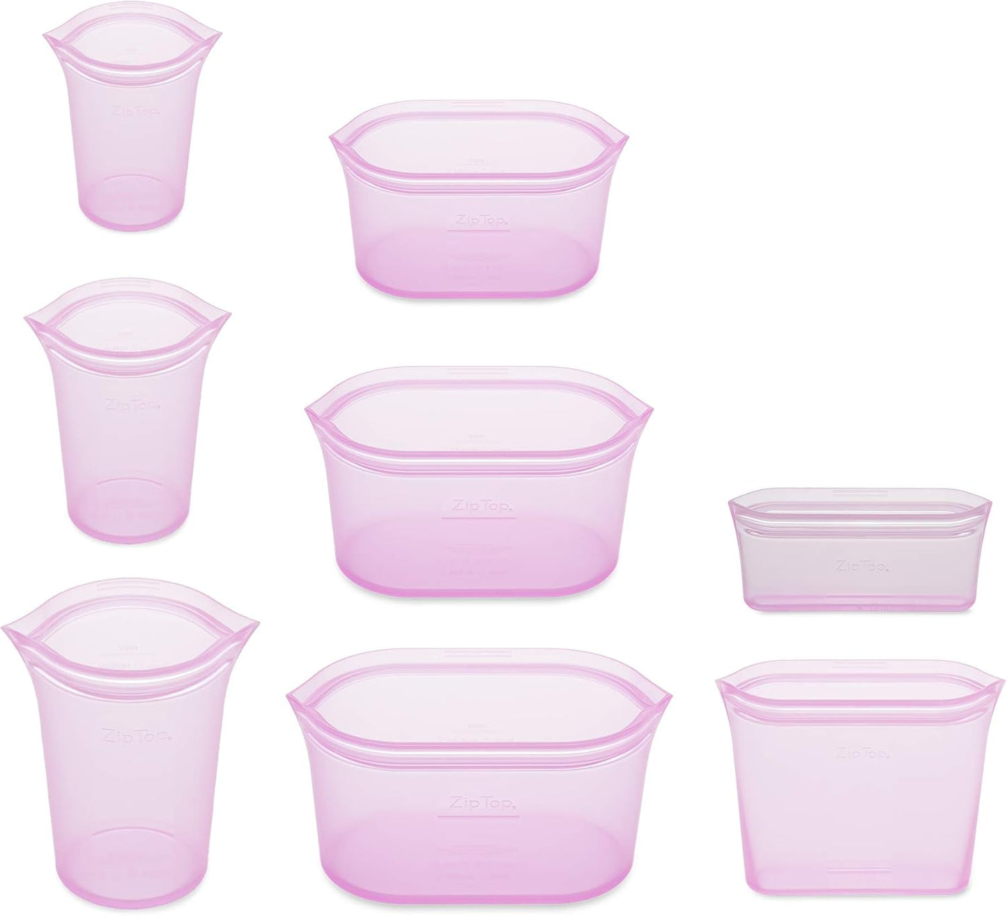 Zip Top Reusable Food Storage Bags | Full Set of 8 [Lavender] | Silicone Meal Prep Container | Microwave, Dishwasher and Freezer Safe | Made in the USA