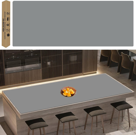 Super Large Silicone Mat, 120"x24" Silicone Mats for Kitchen Counter, Non-Slip Heat Resistant Mat,Thicken Kitchen Counter Mat, Waterproof Countertop Protector for Craft (Light Grey)