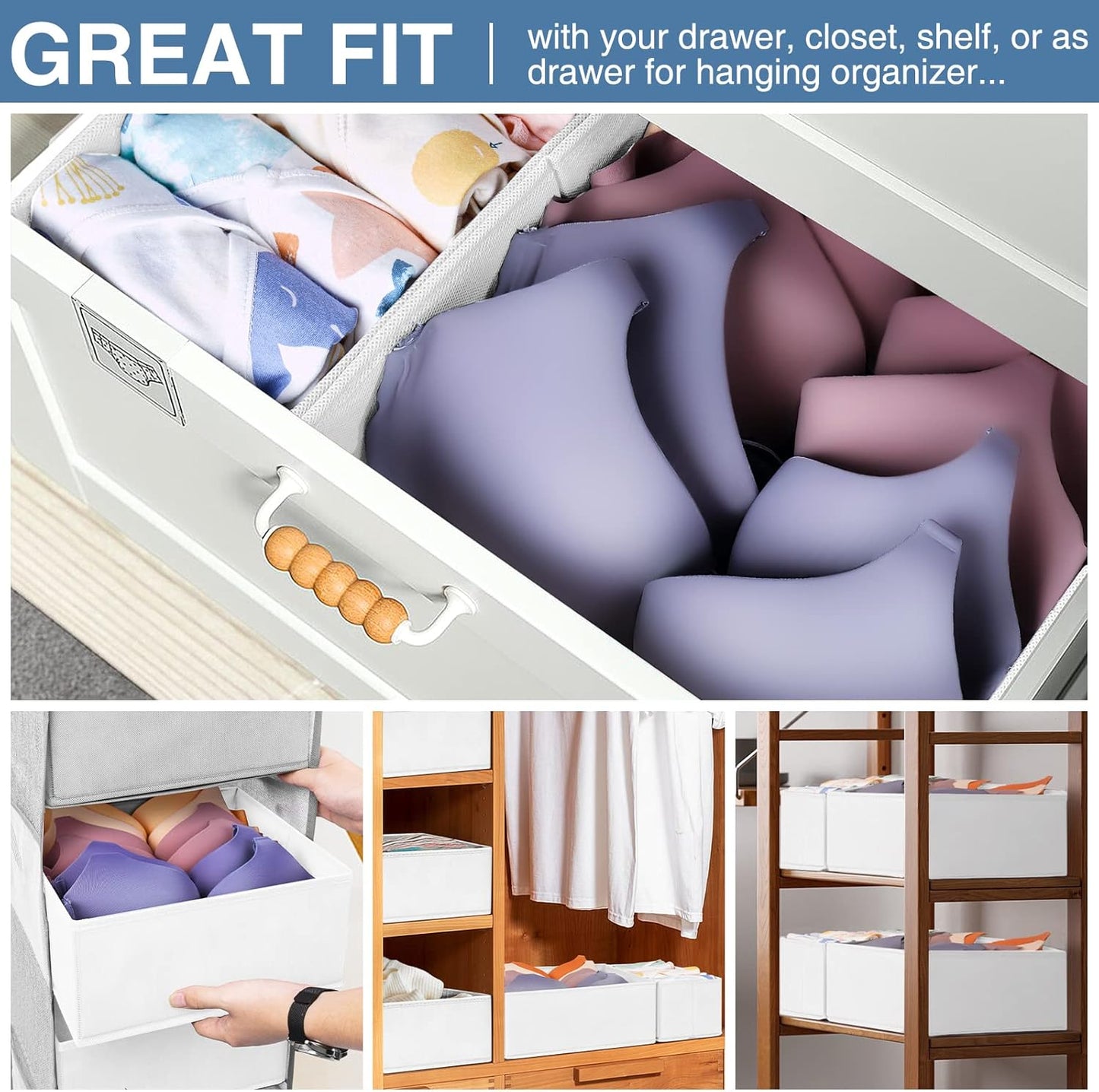 Criusia Drawer Organizer Clothes, 24 Pack Dresser Organizer Bins for Nursery Bedroom, Closet Organization and Storage Dividers for Clothing, Baby Clothes, Underwears, Socks (White)