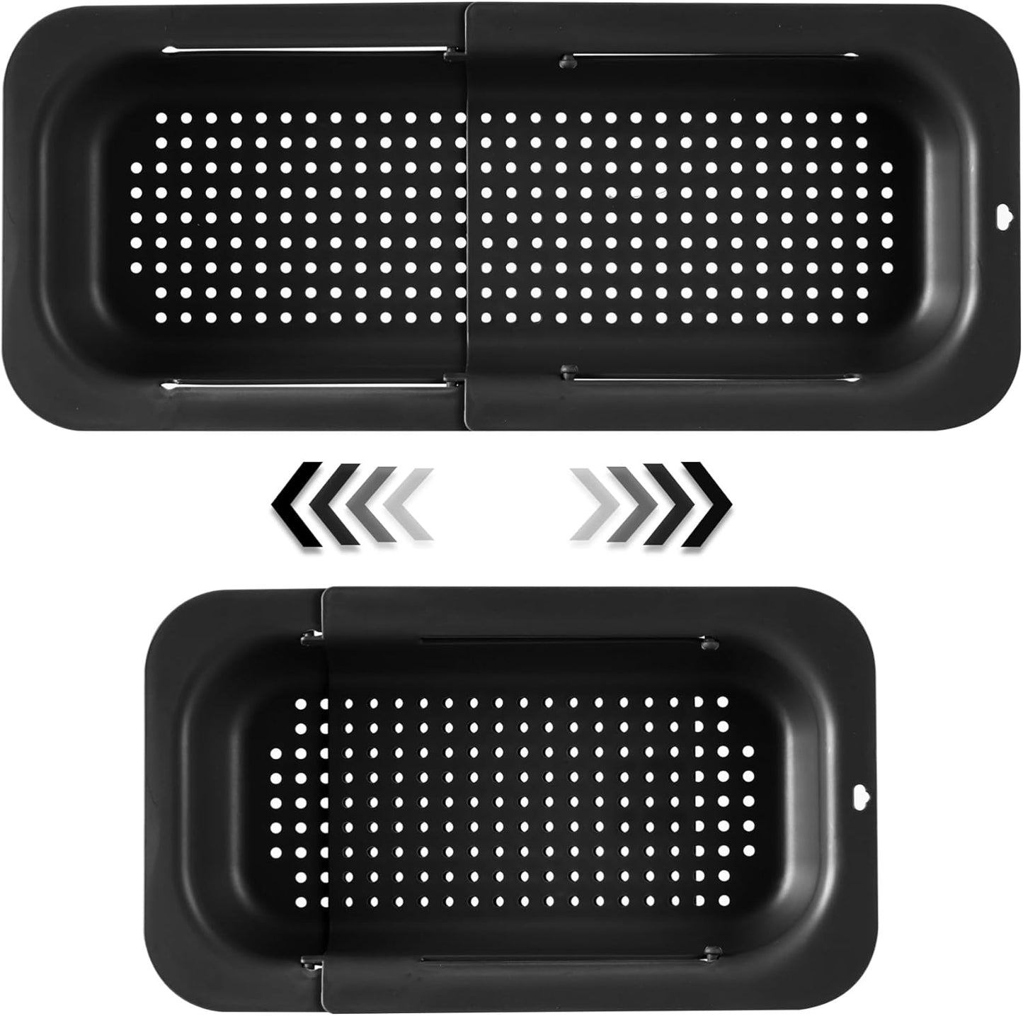 Extendable Sink Colander Strainer Basket - Wash Vegetables and Fruits, Drain Cooked Pasta and Dry Dishes - Adjustable Over the Sink Colander Collapsible Drainer Basket - Black