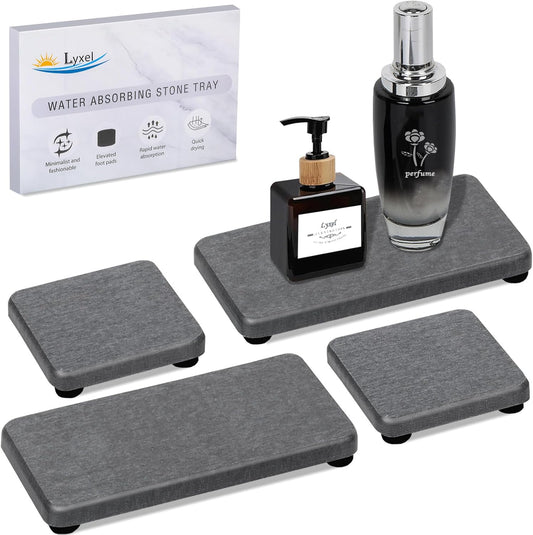 4PCS Water Absorbing Stone Tray for Sink, Fast Drying Stone Sink Tray, Water Absorbent Diatomite Trays, Stones Soap Diatomaceous Coaster, Stones Drying Trays for Bathroom Sinks and Kitchen Counter