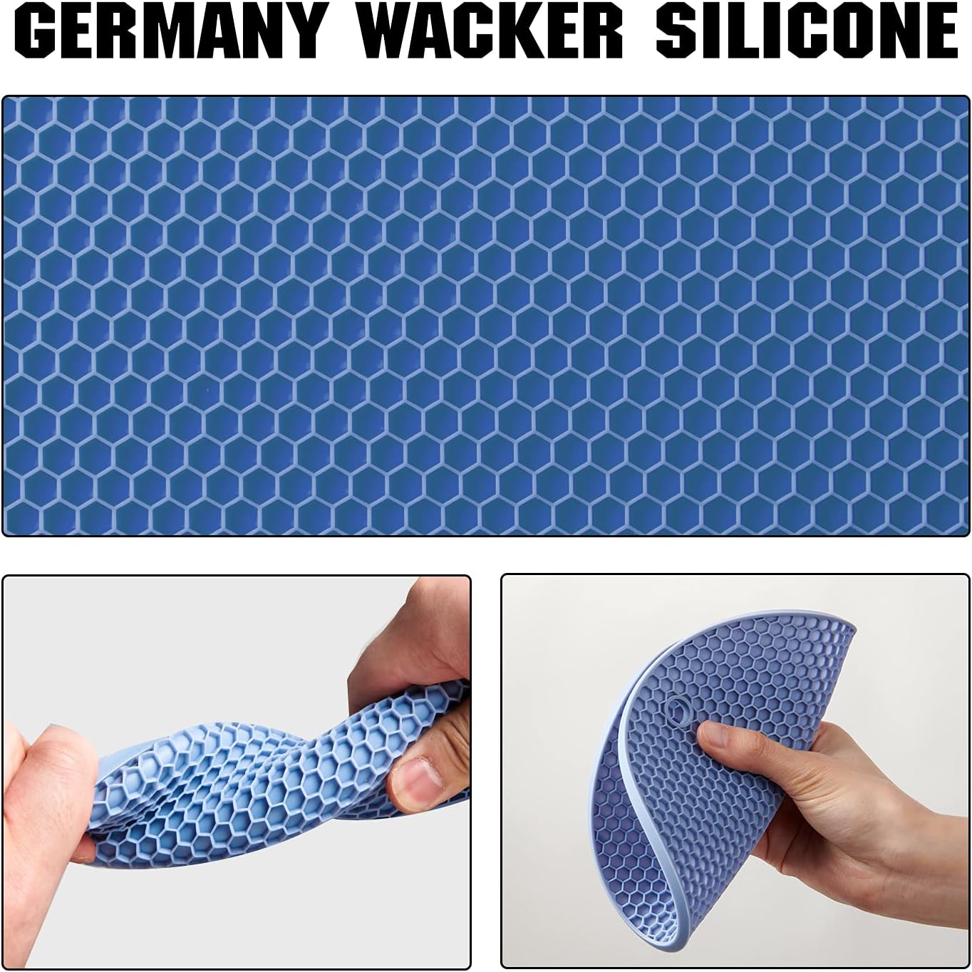 Joyhalo Trivets for Hot Dishes - Hot Pads for Kitchen, Silicone Pot Holders for Hot Pots and Pans, Silicone Mats for Kitchen Countertops, Table, Flexible Easy to Wash and Dry, Blue