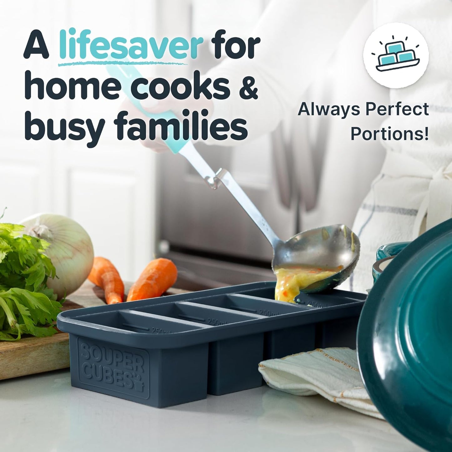 Souper Cubes 1 Cup Silicone Freezer Molds - Soup Cubes Perfect for Storing Broth, Rice, Leftovers and More - Silicone Freezer Trays with Lids for Meal Prep - Charcoal - 1-Pack