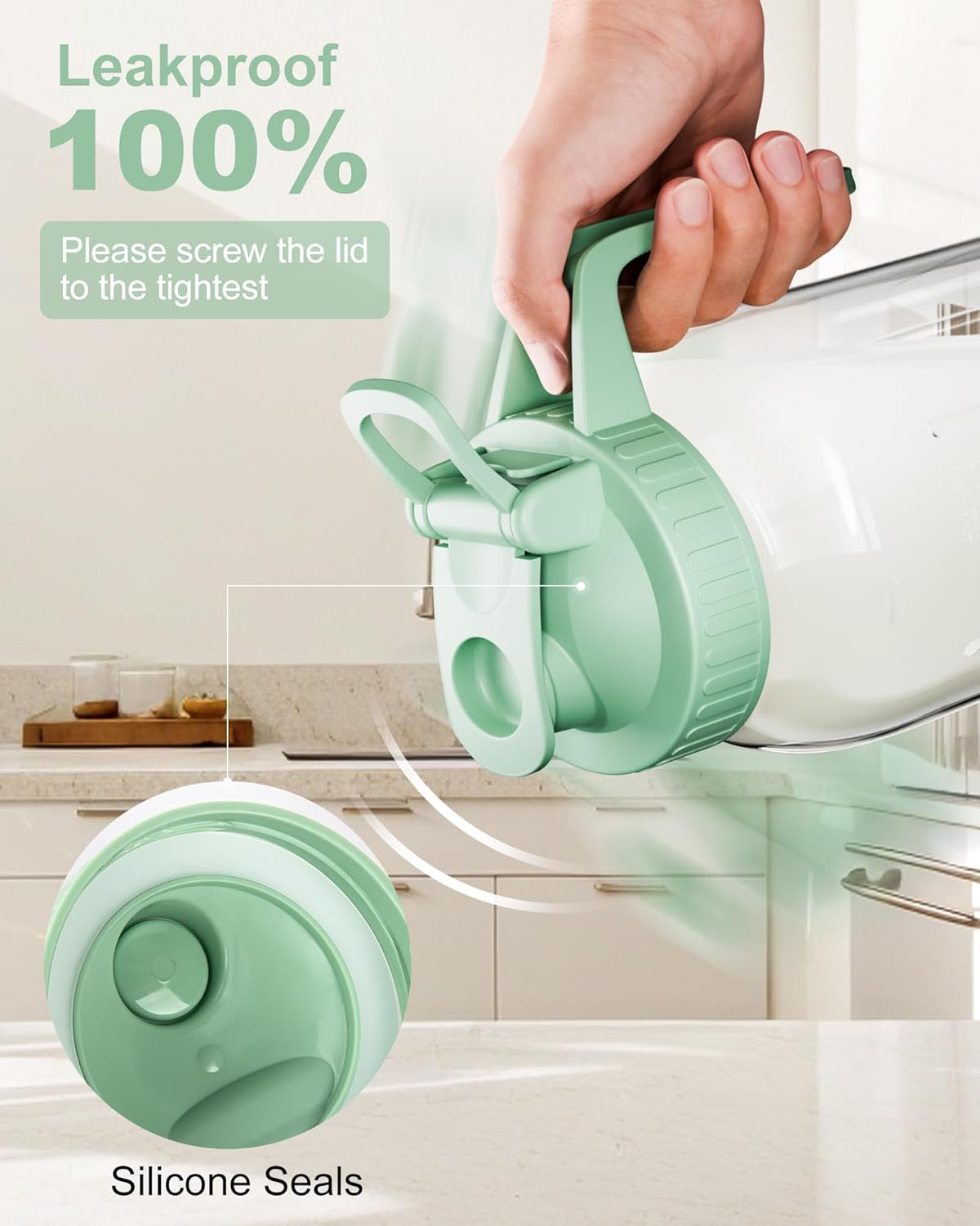 64oz Glass Breast Milk Pitcher with Lid & Pour Spout, 2 Quart Airtight Leakproof BreastMilk Fridge Storage Container - Wide Mouth, Dishwasher Safe Formula Pitcher with Handle