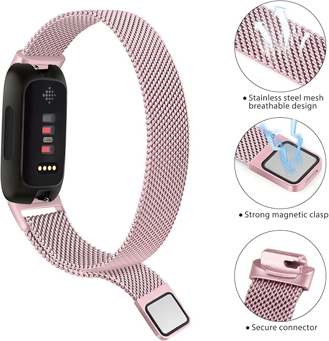 Meliya Metal Band for Fitbit Inspire 3 Bands Women Men, Stainless Steel Metal Mesh Loop Adjustable Magnetic Wristband Replacement Straps for Fitbit Inspire 3