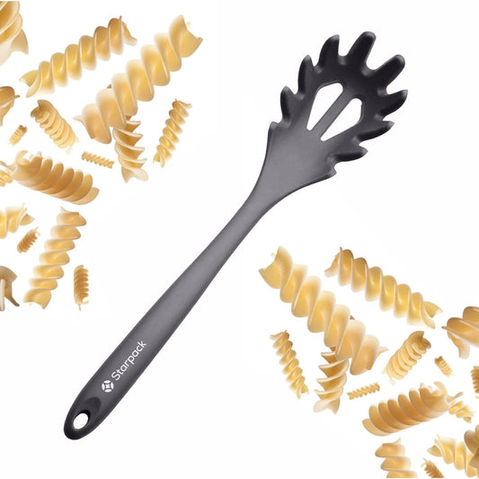 Starpack XL Premium Silicone Pasta Fork (13.5") - Spaghetti Spoon High Heat Resistant to 600°F - Silicone Pasta Spoon Strainer - Pasta Server Spoon with Teeth - Pasta Server Utensil