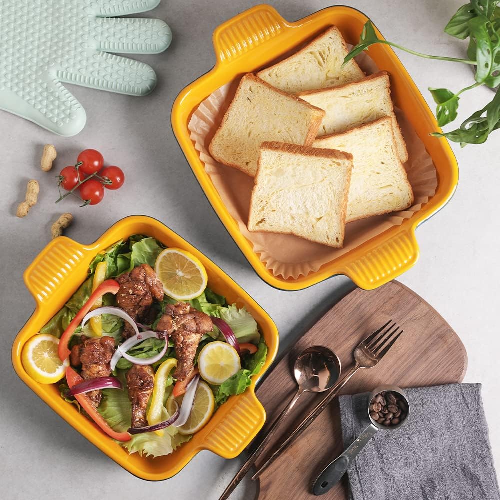 Sweejar Ceramic Baking Dish, 9 x 9 Cake Baking Pan for Brownie, Porcelain Square Bakeware with Double Handle for Casserole, Lasagna, Family Dinner (Light Green)