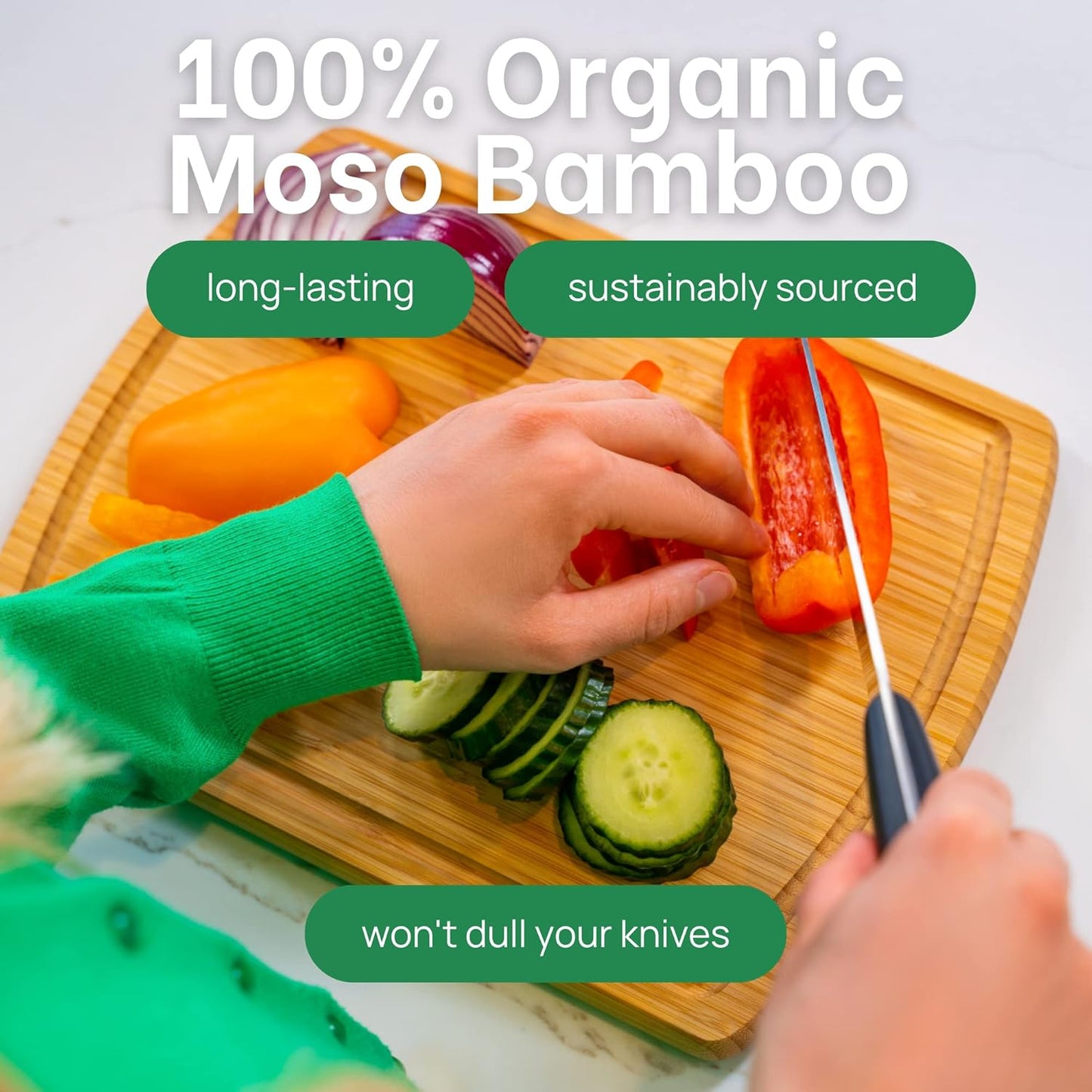 GREENER CHEF 12 Inch Bamboo Cutting Board with Lifetime Replacements - Small Wooden Chopping Board for Kitchen, Butcher Block, Meat, Veggies, and Charcuterie