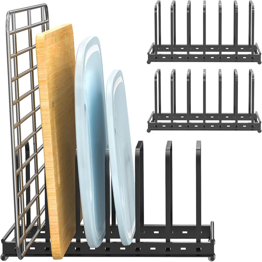 TEAMOLA Adjustable Bakeware Organizer Rack - 2pc Black Heavy-Duty Metal Cutting Board Rack for Cutting Boards & Cookware, Holds Utensils Up to 9.84" Wide (Space-Saving Holder Fits Narrow Countertops)