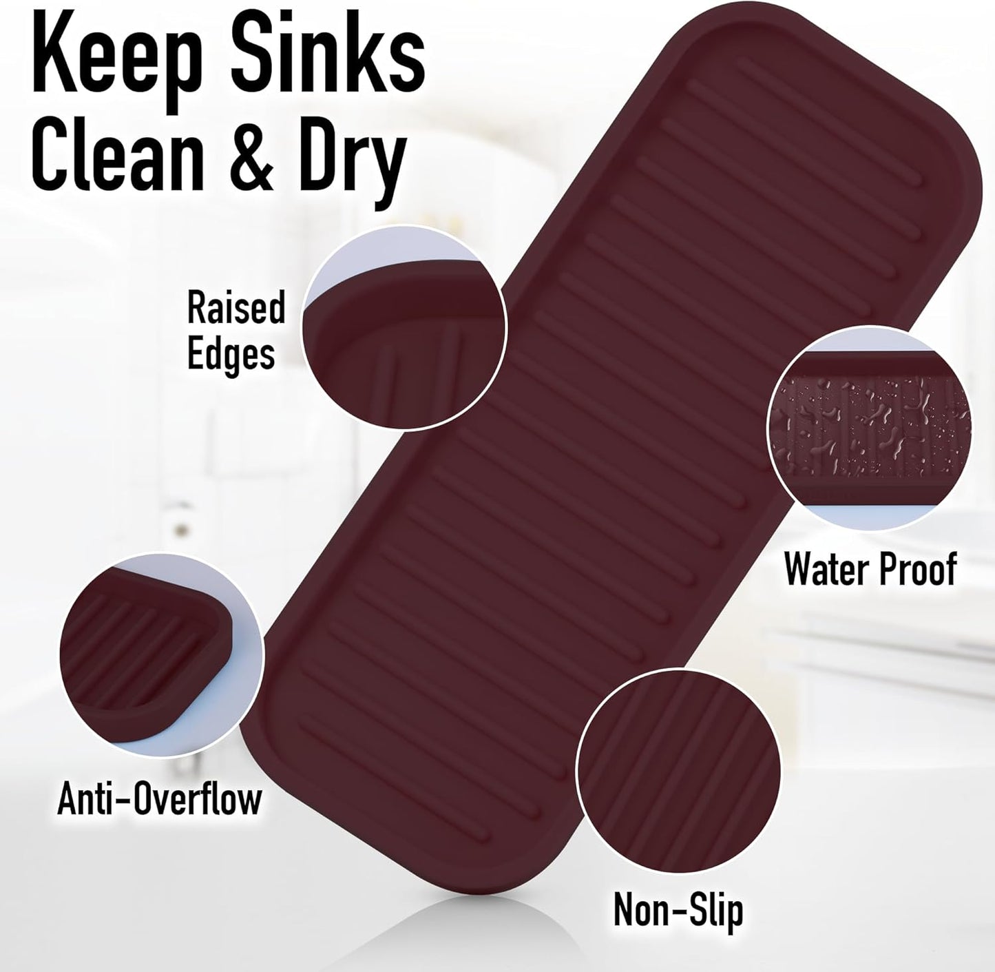 Zulay Kitchen (9x3.5) Silicone Sponge Holder for Kitchen Sink - Flexible Multipurpose Soap Tray - Sink Organizer for Kitchen, Bathroom, Makeup, Trinkets & More (Dark Mahogany)