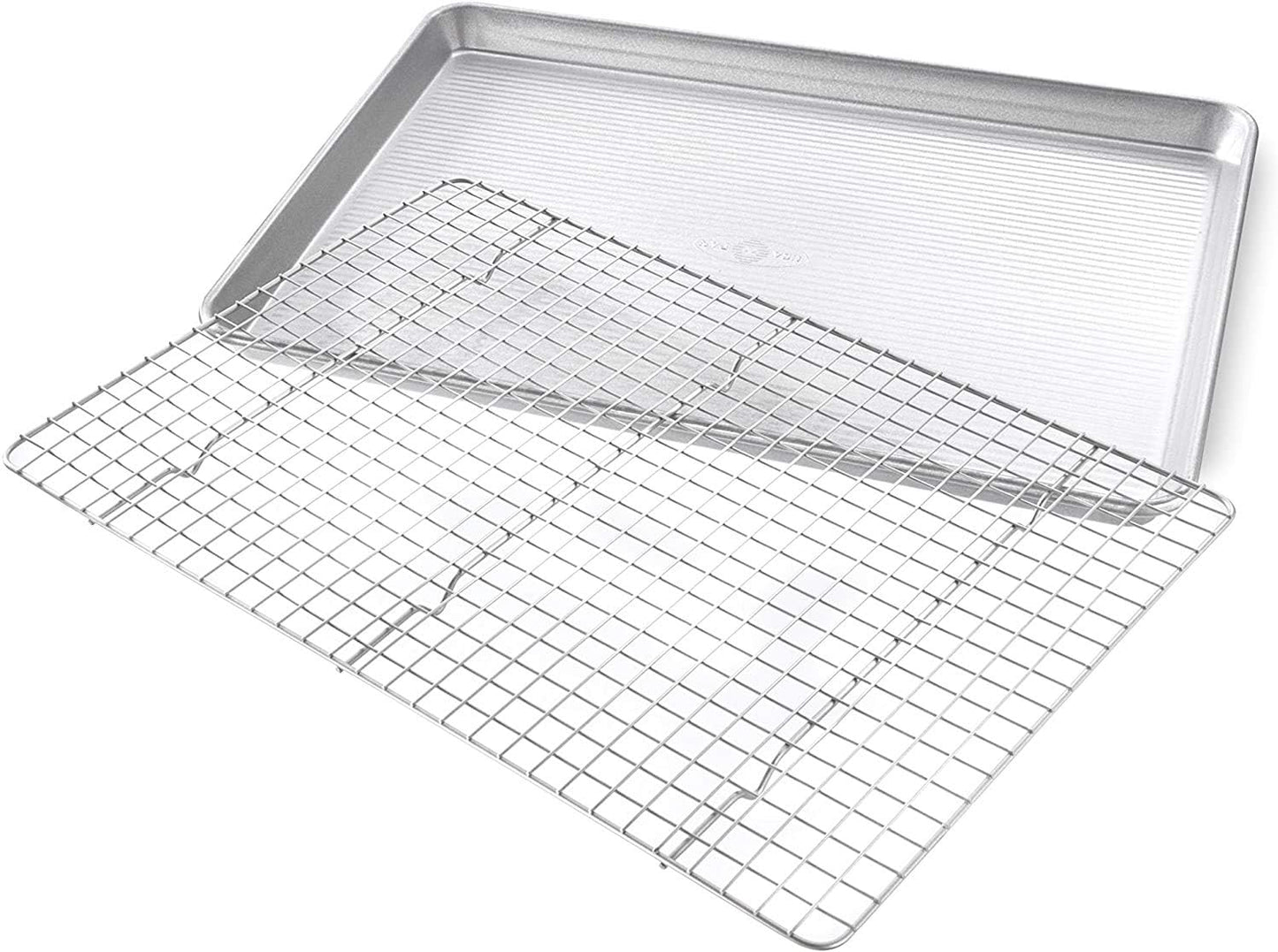 USA Pan 1607CR Bakeware Extra Large Sheet Baking Pan and Bakeable Nonstick Cooling Rack Set, XL, Metal