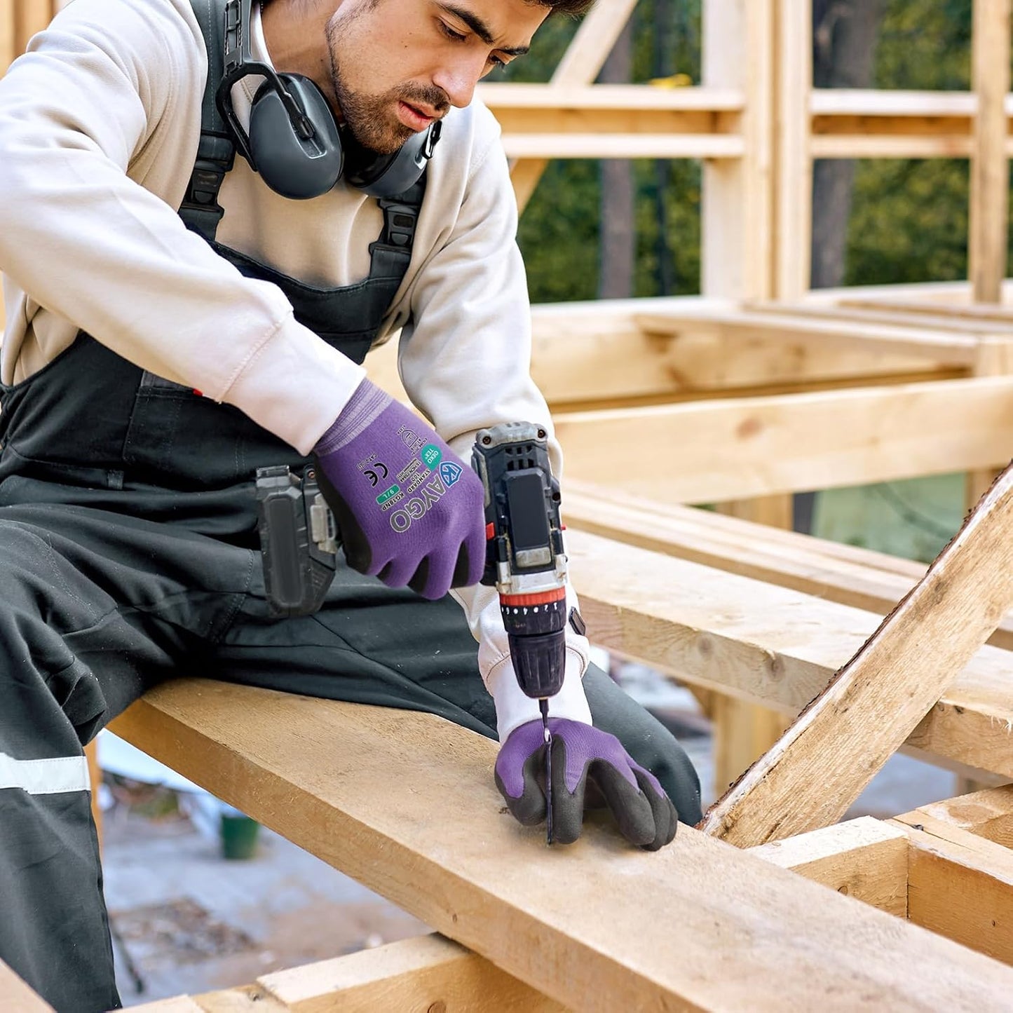 KAYGO Safety Work Gloves MicroFoam Nitrile Coated, 3 Pairs KG18NB,Seamless Knit Nylon Glove for Men and Women, Ideal for Automotive,Warehouse,Construction (S,Purple)