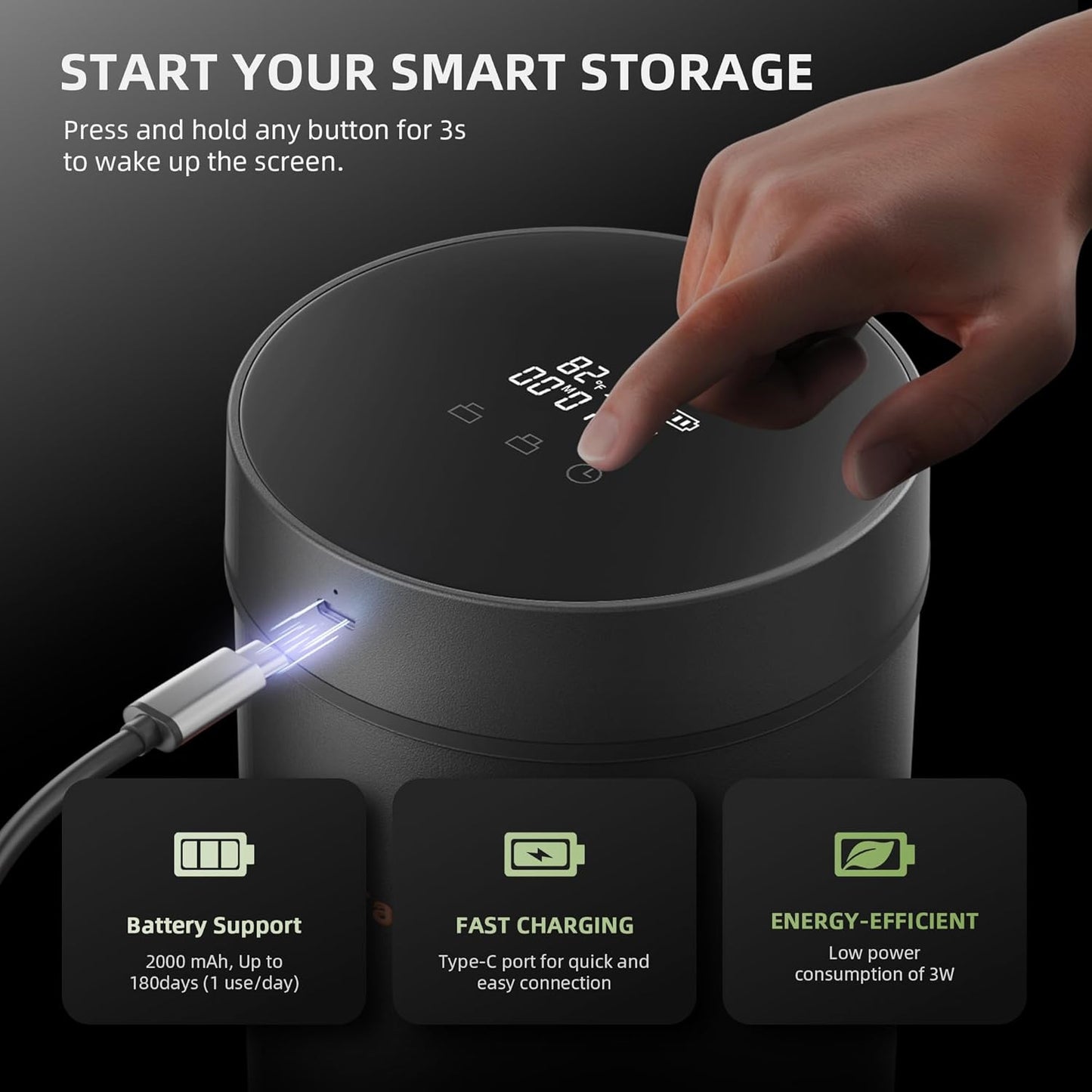 Spider Farmer New Auto-Cure Smart Jar, 2L Portable Vacuum Seal Container with 4 x 62% Humidity Packs, Curing Jar Airtight Storage for Herbs, Mushrooms, Coffee, Spices, Flowers