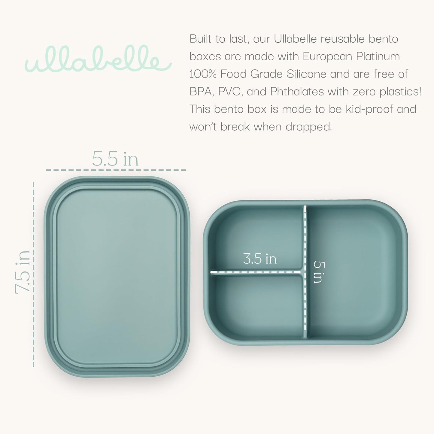 Ullabelle Leak Proof Bento Box Food-Grade Silicone Bento, BPA, Phthalate, Lead, & PVC Free - Bento Lunch Box for Daycare, Kids, & Adults - Leak Resistant Sets With Lids Snack Box Container (Pink)