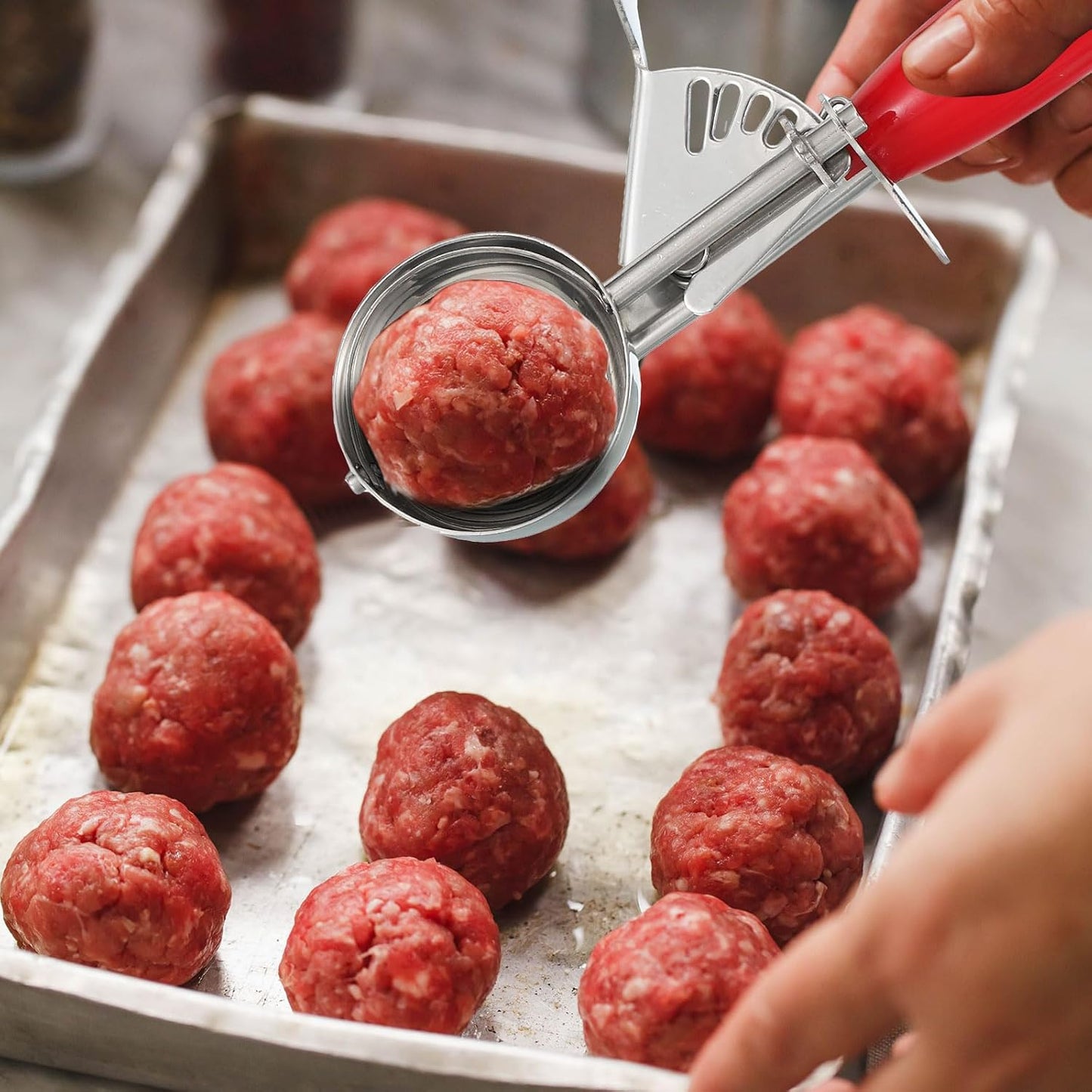 uxcell 2 Pcs Cookie Scoops, Ice Cream Scoop with Trigger for Baking Cookie Dough Rice Pudding Kitchen Gadget, Black, Blue